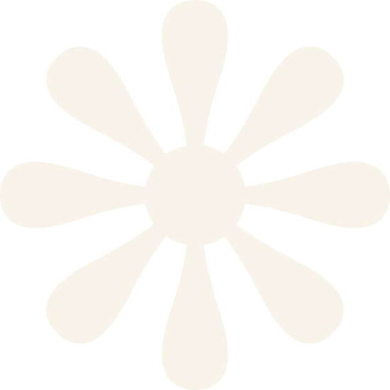 Simplified flower graphic with a central circle and eight elongated petal shapes radiating outward.