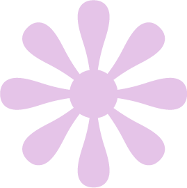 A stylized purple flower with a circular center and eight elongated petals