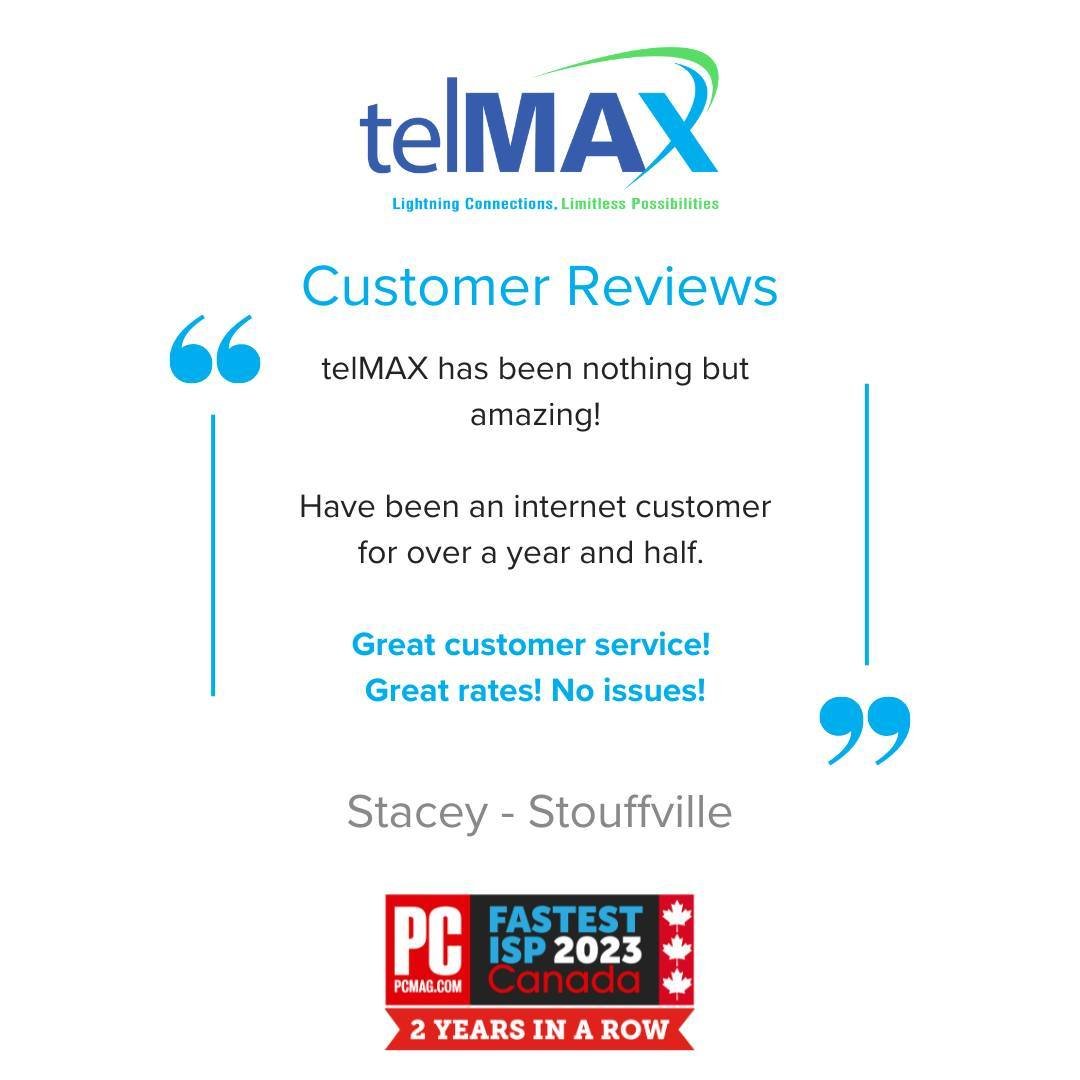 🌟 We love hearing from our satisfied customers! 🌟

Thank you, Stacey, for your glowing review! 🚀 

If you haven't experienced the telMAX difference yet, don't wait any longer! Visit https://bit.ly/3SqXCCB and join telMAX today! 💻🚀

#HappyCustome