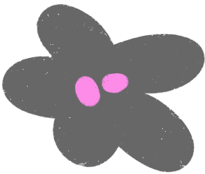 A simple, black cartoon flower with two pink oval-shaped centers.