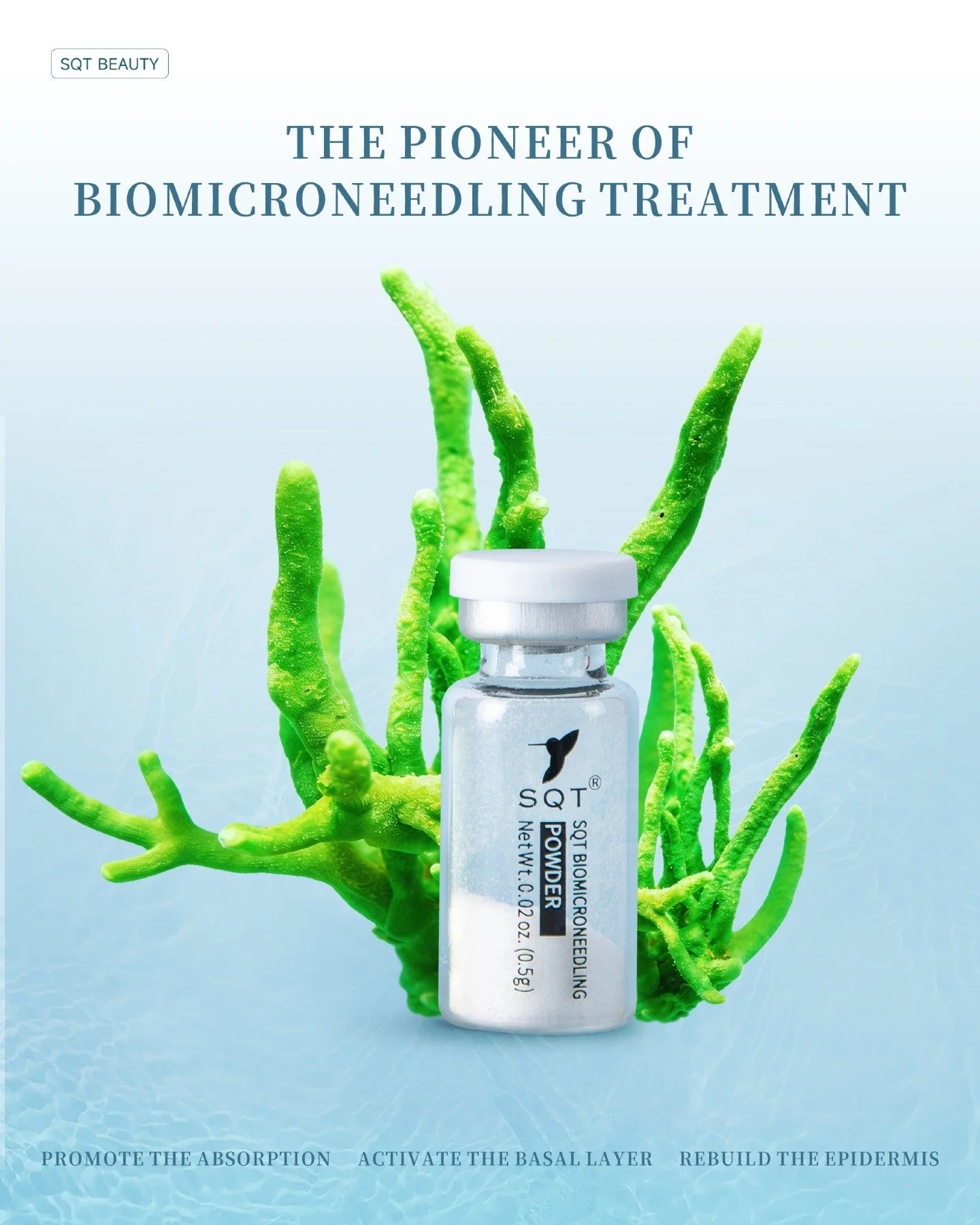 SQT Beauty is the pioneer of bio-microneedling treatment.

The active ingredient - freshwater spongilla spicules, is sustainably sourced and scientifically proven to promote absorption, activate the basal layer, and rebuild the epidermis.

For salons