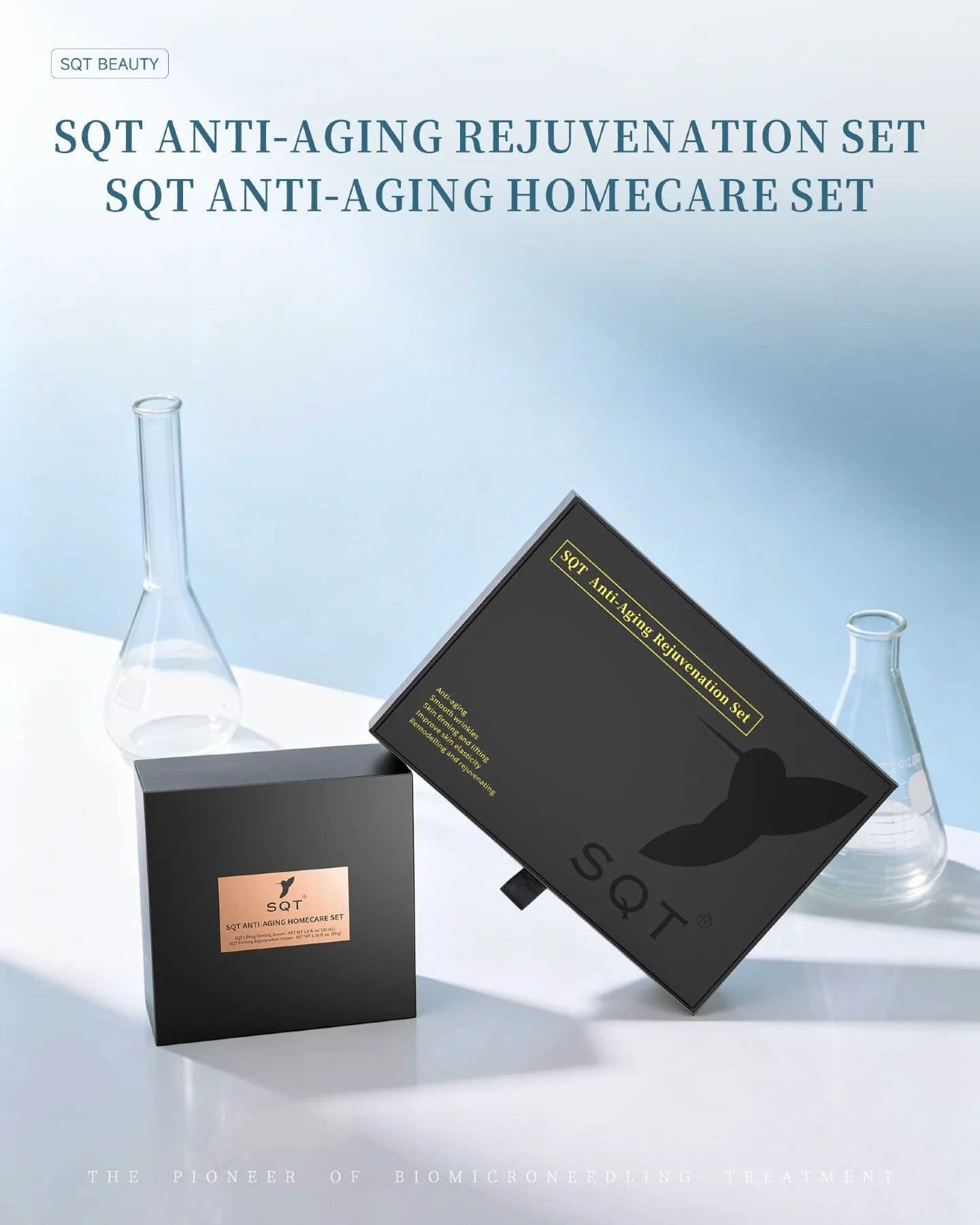 SQT Beauty offers a complete treatment and homecare ecosystem for anti-aging clients.

The Anti-Aging Rejuvenation Set delivers professional-grade results in clinic, while the Anti-Aging Homecare Set gives clients the tools to maintain those results 