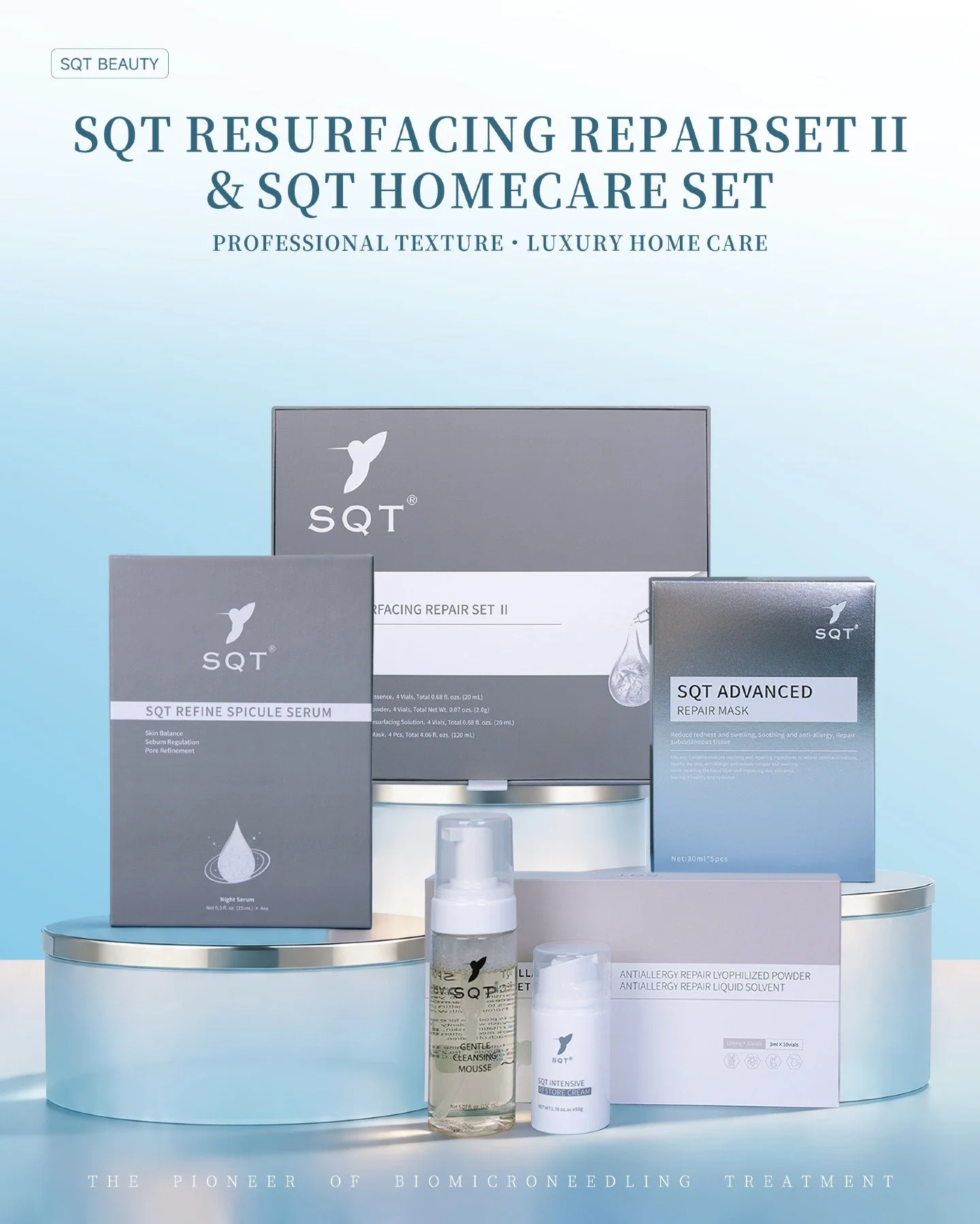 For salons wanting to offer a comprehensive SQT treatment and retail package, the Resurfacing Repair Set II pairs seamlessly with the SQT Homecare Set.

The Repair Set II contains professional-grade resurfacing tools for in-clinic use, while the Home