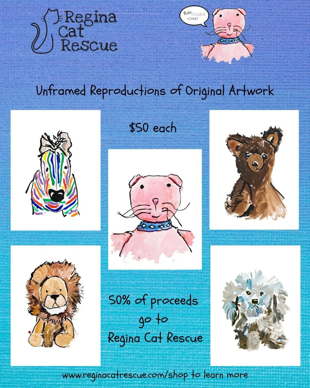 😻 Check it out! ⁠
⁠
We are excited to share a local artist has generously donated some printed reproductions of her original artwork! ⁠
⁠
Each print is $50 each and 50% of proceeds go to Regina Cat Rescue. ⁠
⁠
Stayed tuned for some exciting details 
