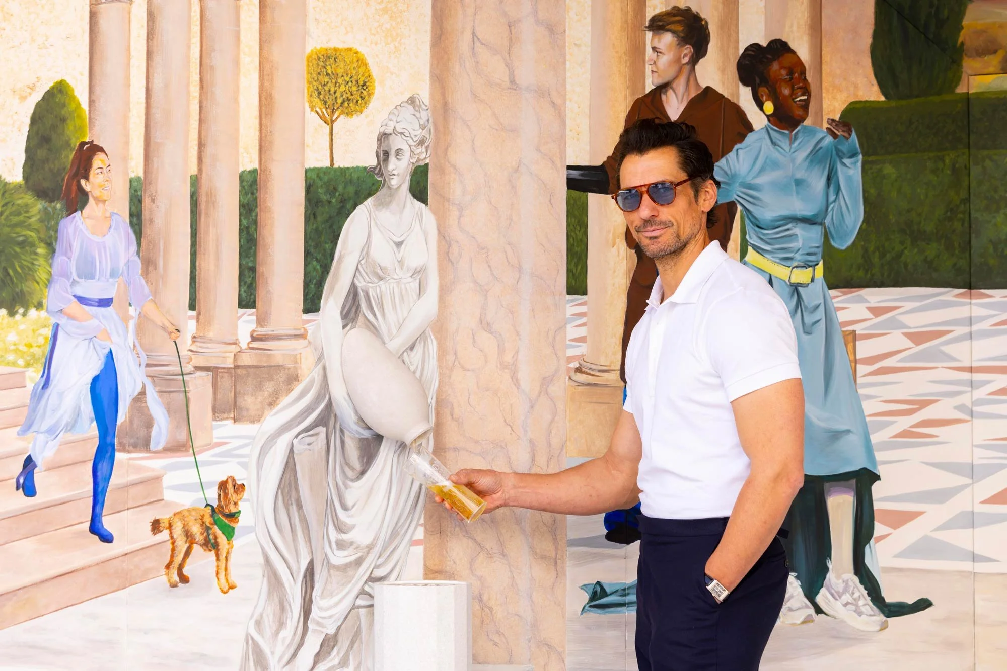 Hand-painted Renaissance-inspired mural created by JOY! Collective for Peroni Nastro Azzurro in Covent Garden, London.