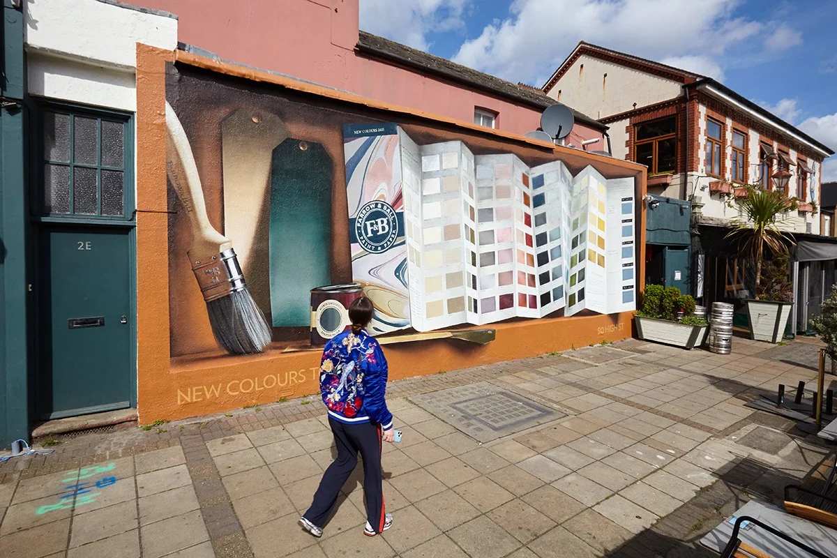 Hand-painted brand mural for Farrow & Ball by JOY! Collective in Wimbledon