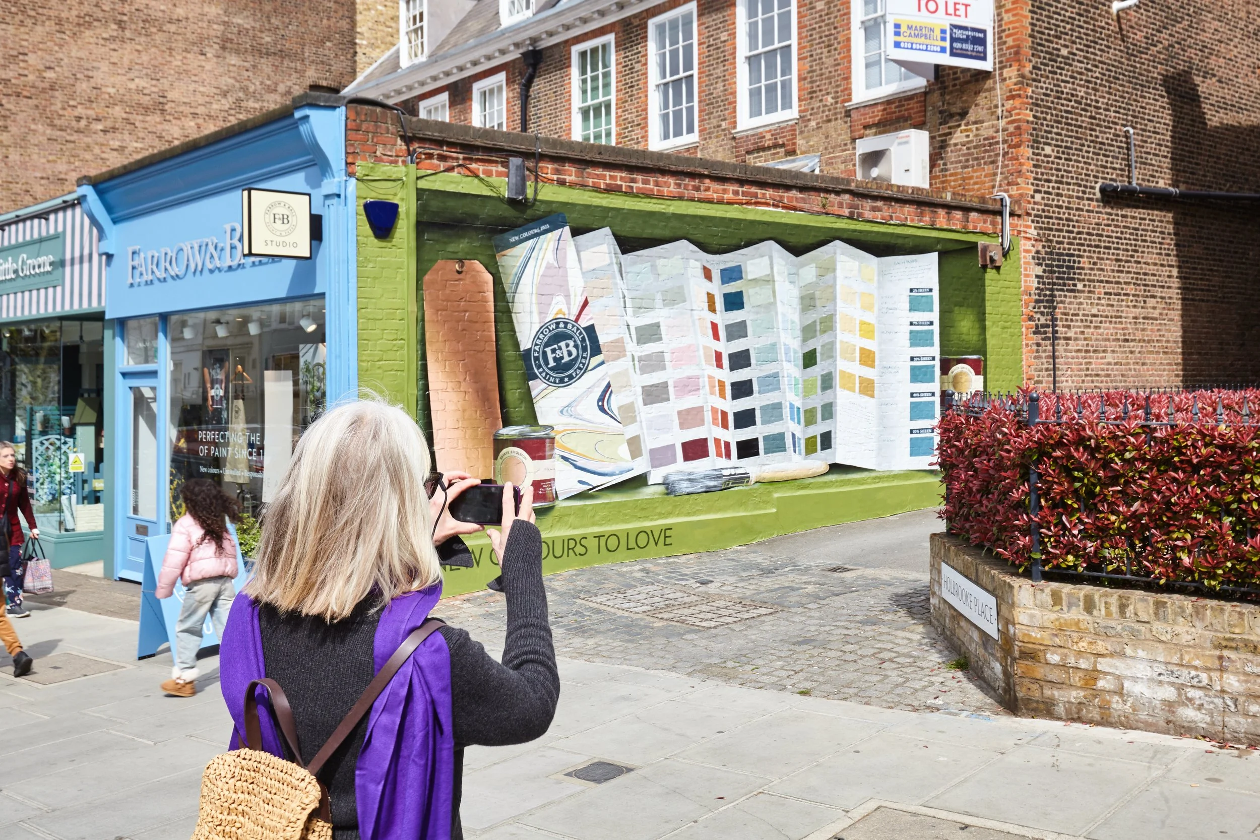 Large-scale brand mural painting showcasing Farrow & Ball’s new paint colours