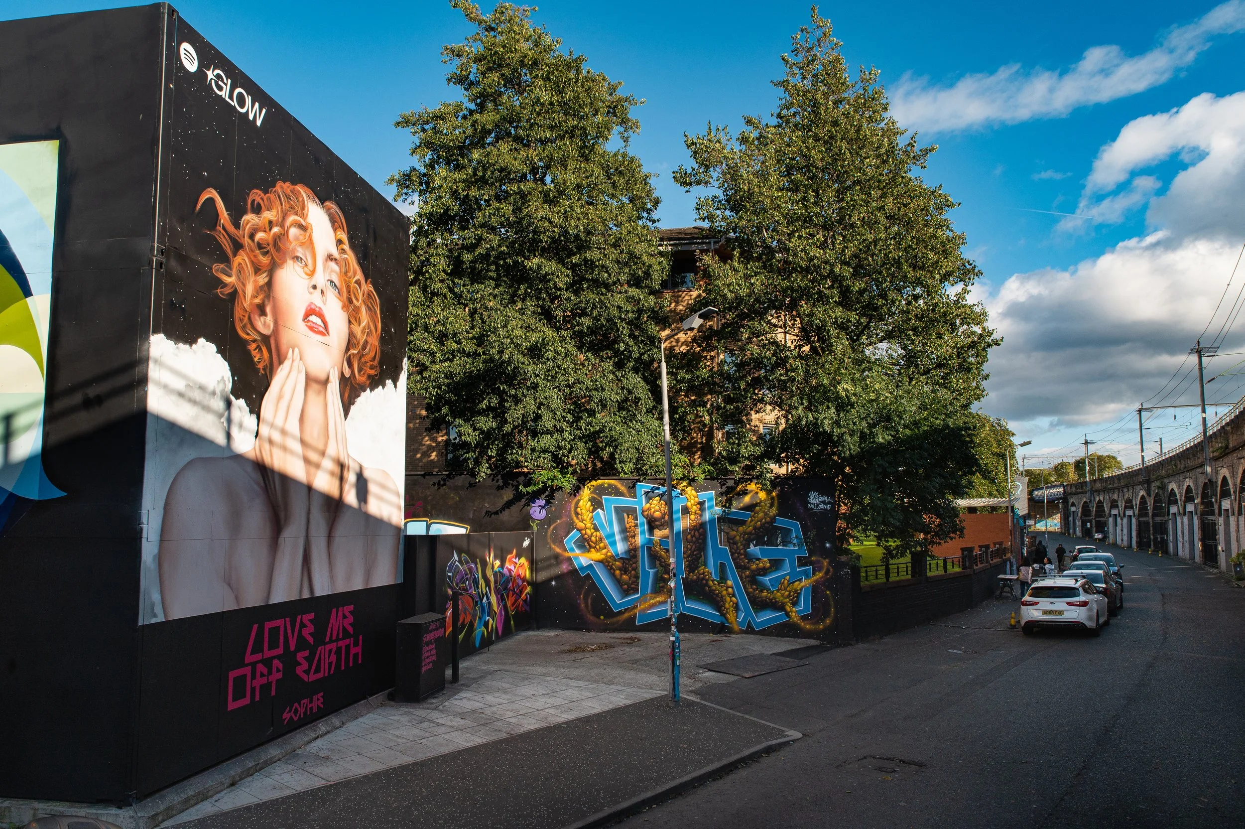 Large outdoor brand mural for spotify in Glasgow by joy collective