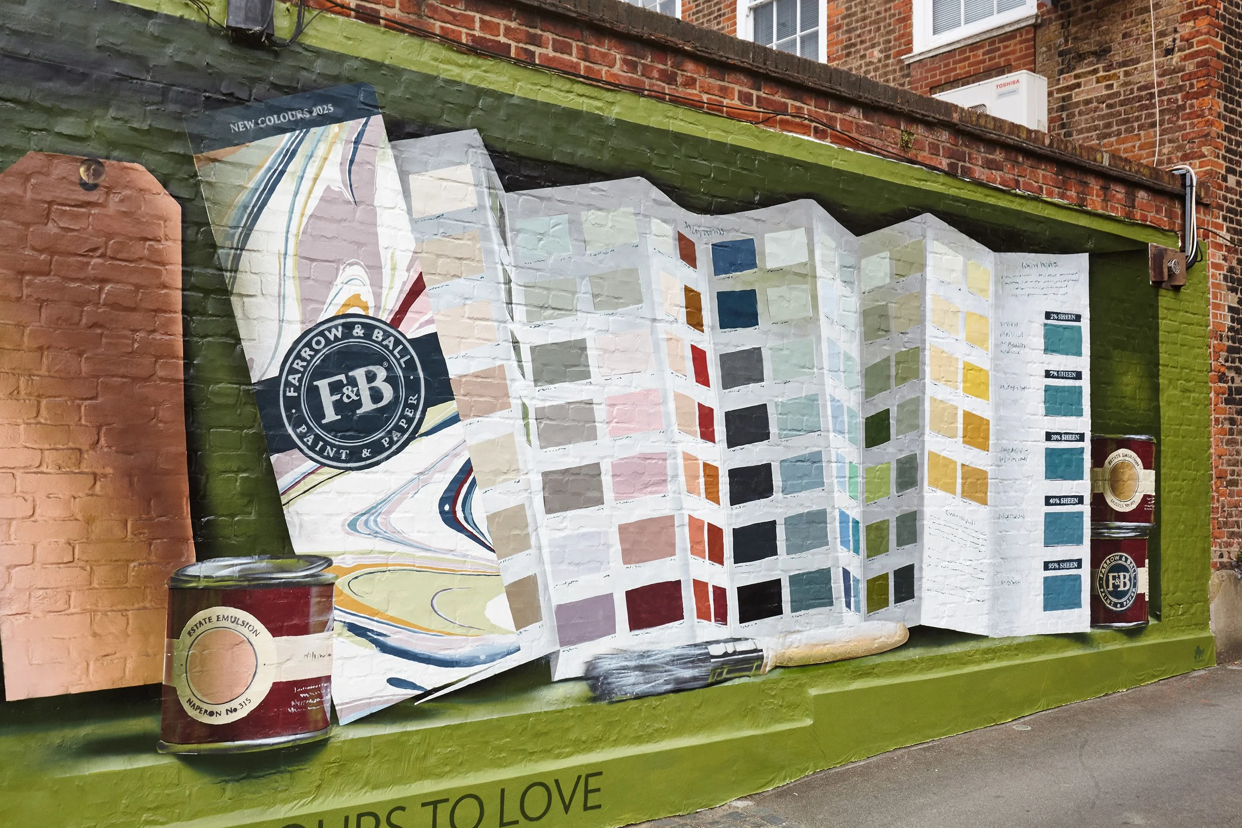 Large-scale brand mural painting showcasing Farrow & Ball’s new paint colours