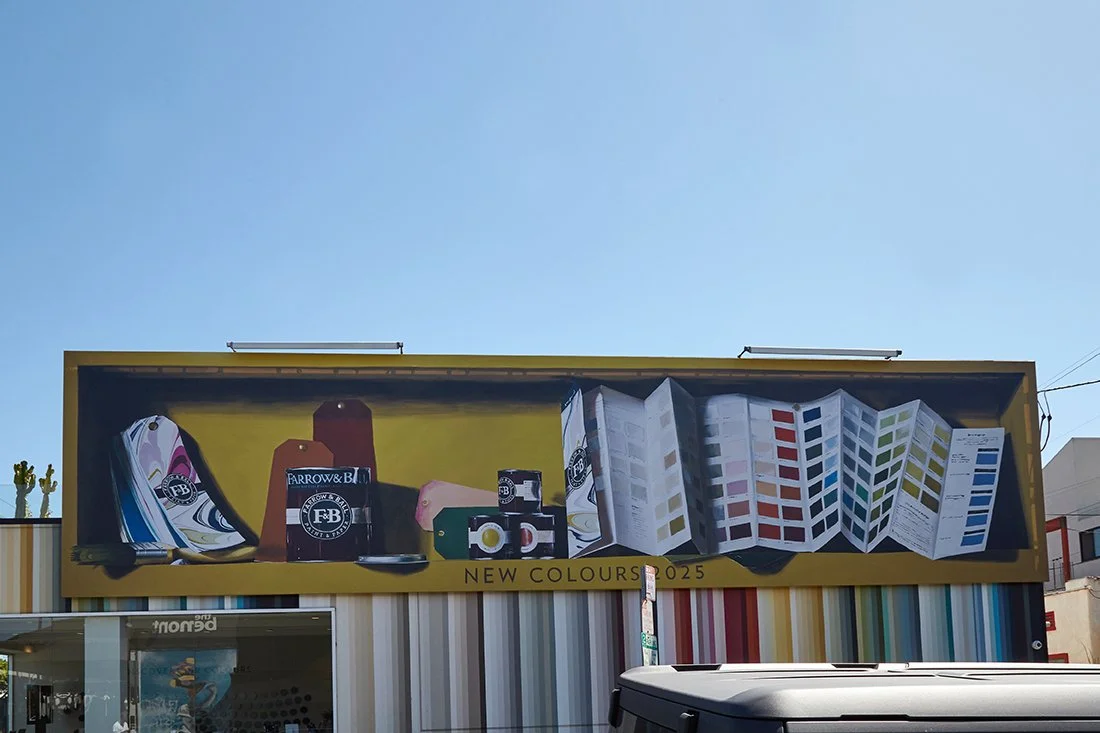 Exterior hand-painted mural printed on 50ft billboard for Farrow & Ball product launch in LA