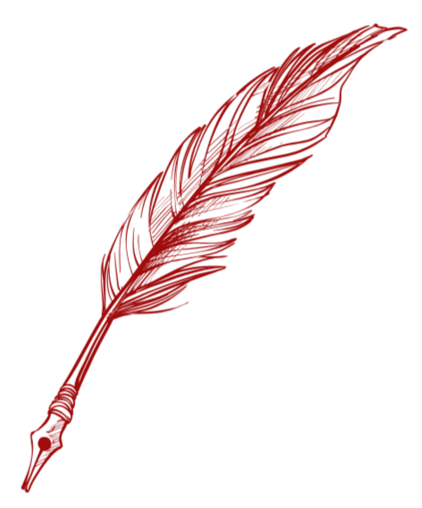 A sketch of a red quill on a white background