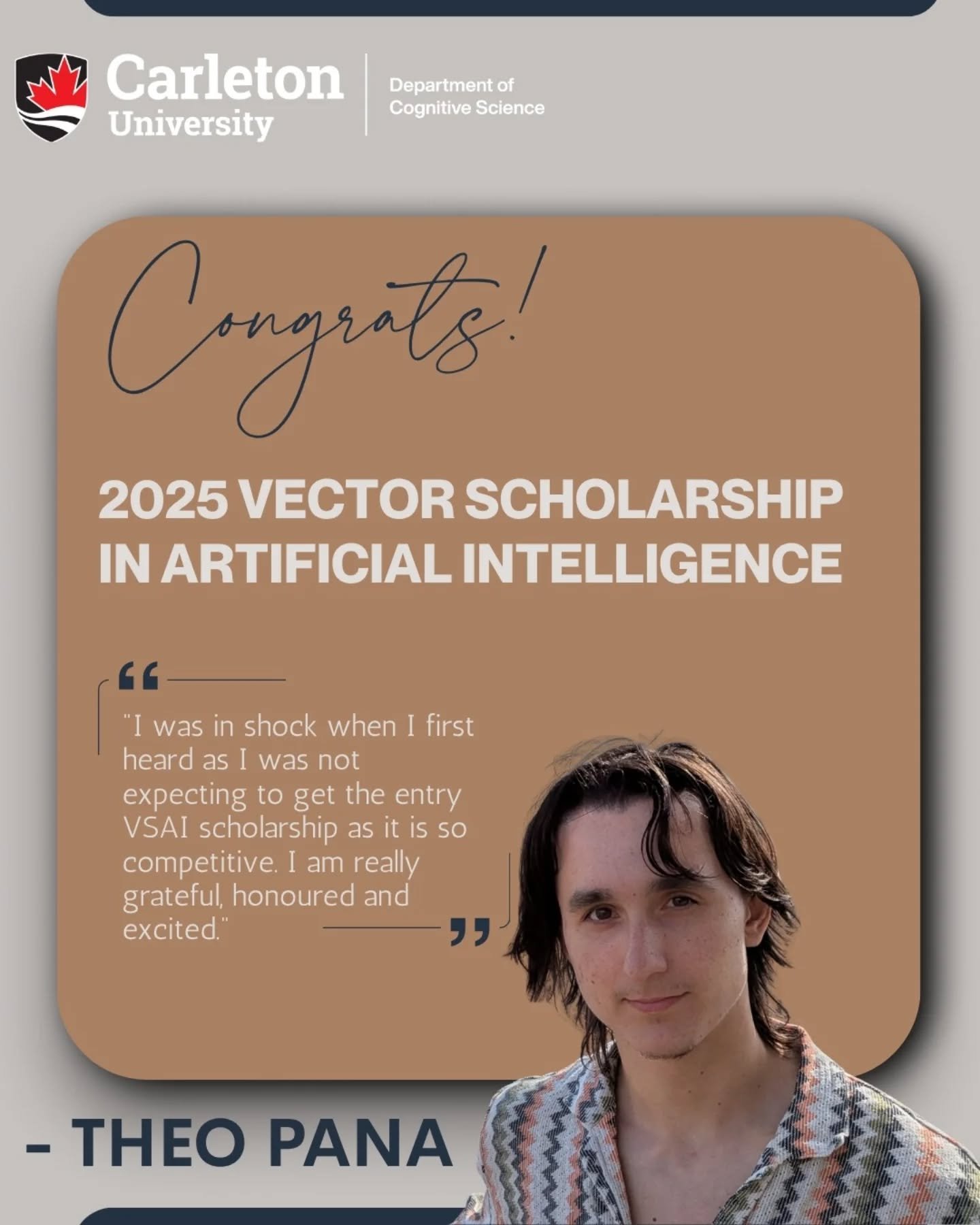 This Fall, Theo Pana @theo.pana started his master&rsquo;s program in Cognitive Science after completing his Bachelor of Cognitive Science with a Concentration in Computation here at Carleton University. He will focus his research on modeling human c