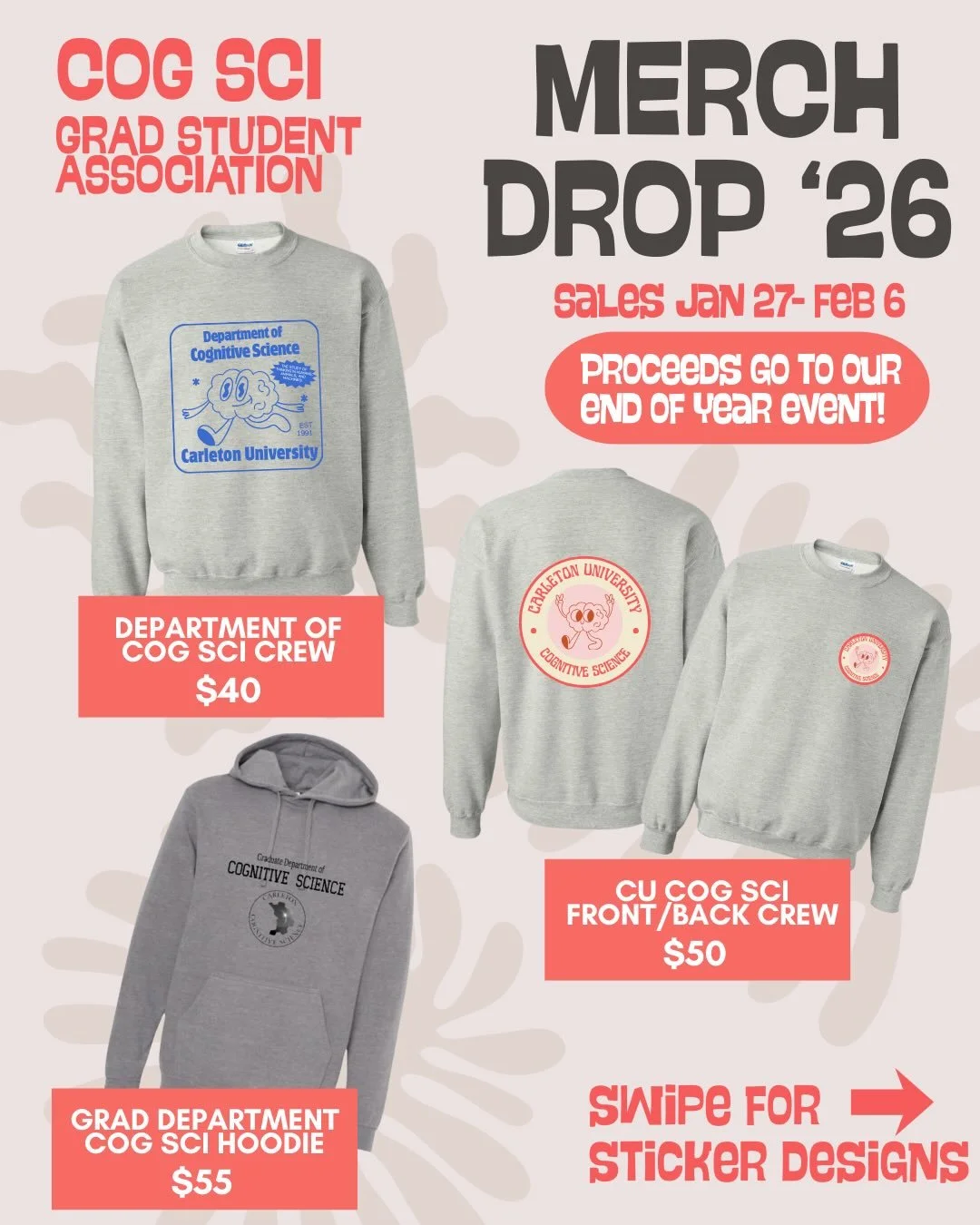 Hello Cognitive Science Faculty and Graduate Students,

Our merch has finally arrived! 🎉 Thank you all so much for your patience&mdash;we hope you love these designs just as much as we loved creating them for you.

We&rsquo;re bringing back our popu