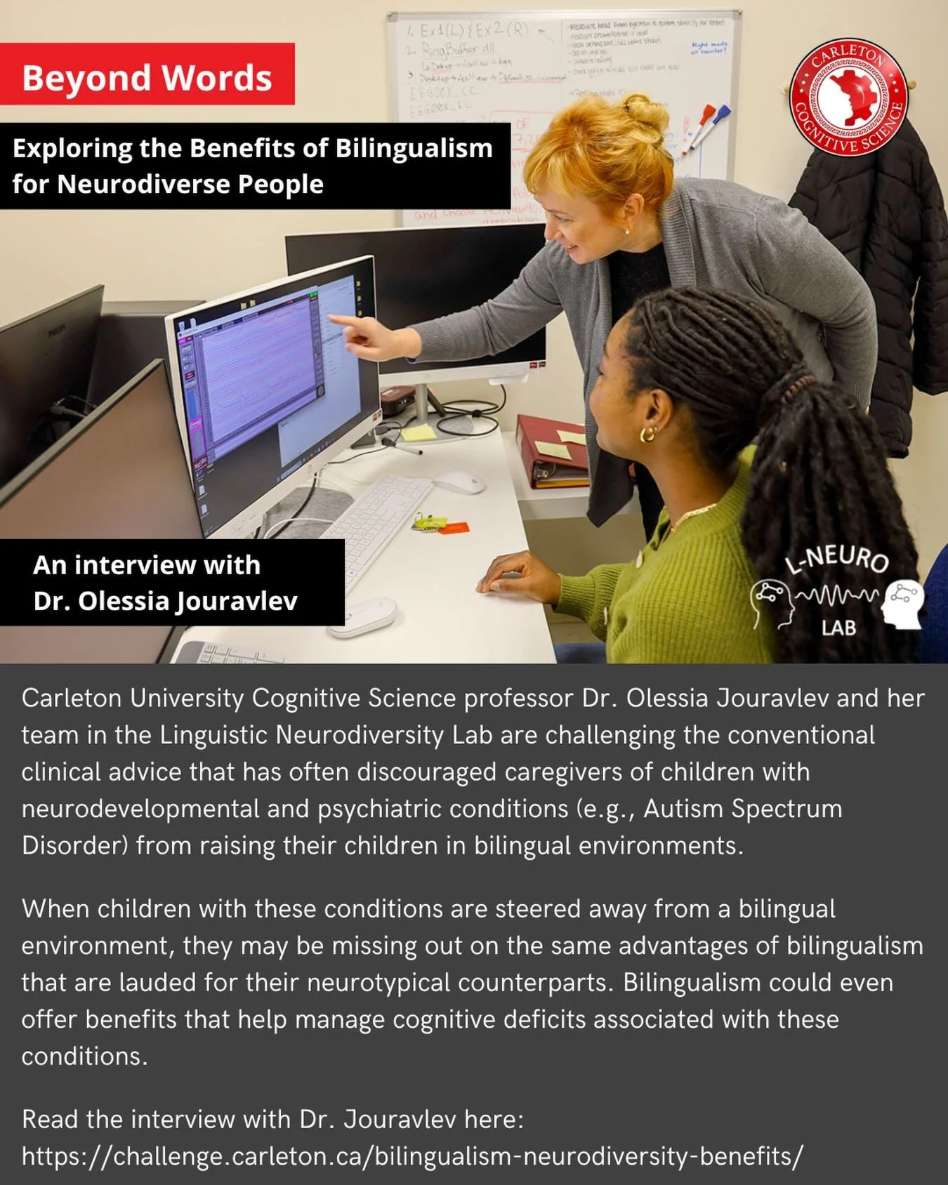 Check out this interview with Dr. Olessia Jouravlev and the @l_neurolab , and read about the work they are doing to challenge the conventional clinical advice often given to the parents of children with neurodevelopmental conditions, that they should