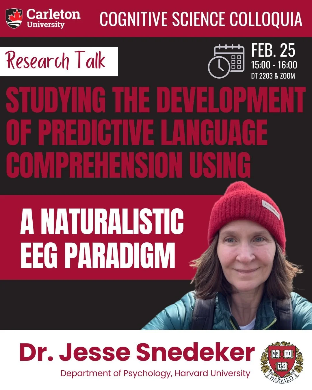 Dr. Jesse Snedeker, all the way from Harvard, joins us on February 25th at 3pm in DT2203 or on Zoom (linktree in bio) for the next Cog Sci Colloquium. 🧠 💬
Dr. Snedeker will present: Studying the development of predictive language comprehension usin