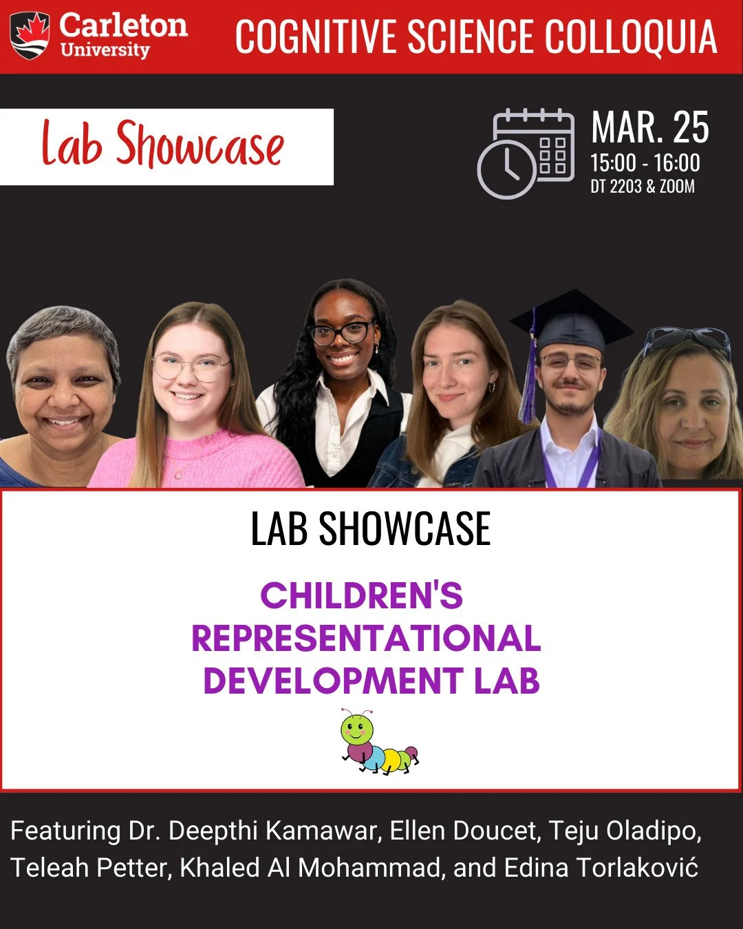 March 25th at 3pm join us for the Children's Representational Development Lab showcase. The showcase will take place in DT 2203 with a hybrid option on Zoom ( https://lnkd.in/eXC2aurW )

The Children's Representational Development Lab (CRDL) investig