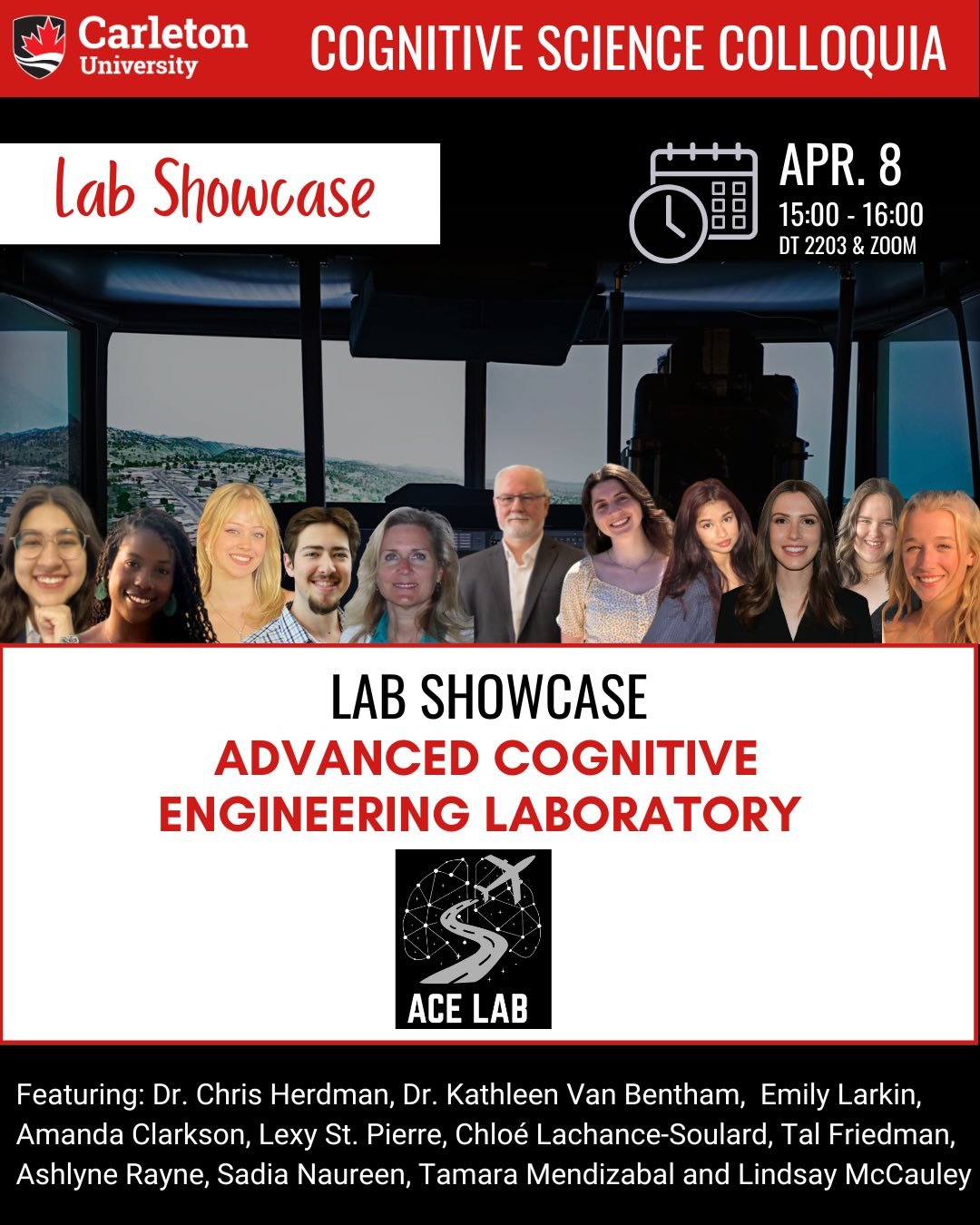 Join us for our last colloquium of the semester: The ACE Lab Showcase
April 8th, 15:00-16:00 pm, DT 2203 or Zoom (link in linktree in bio)

The mission of the Advanced Cognitive Engineering laboratory is to discover and apply fundamental principles o
