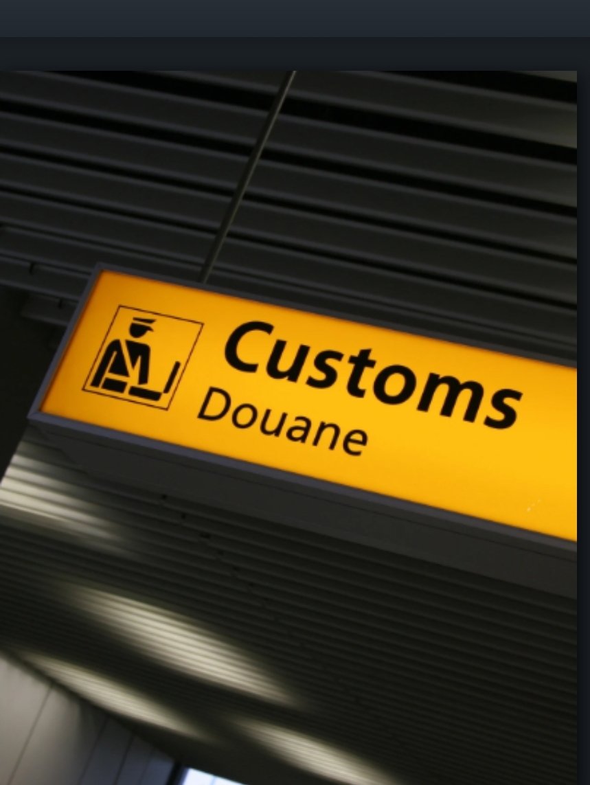 Panneau indiquant la zone de douane et de contrôle des customs à l'aéroport.