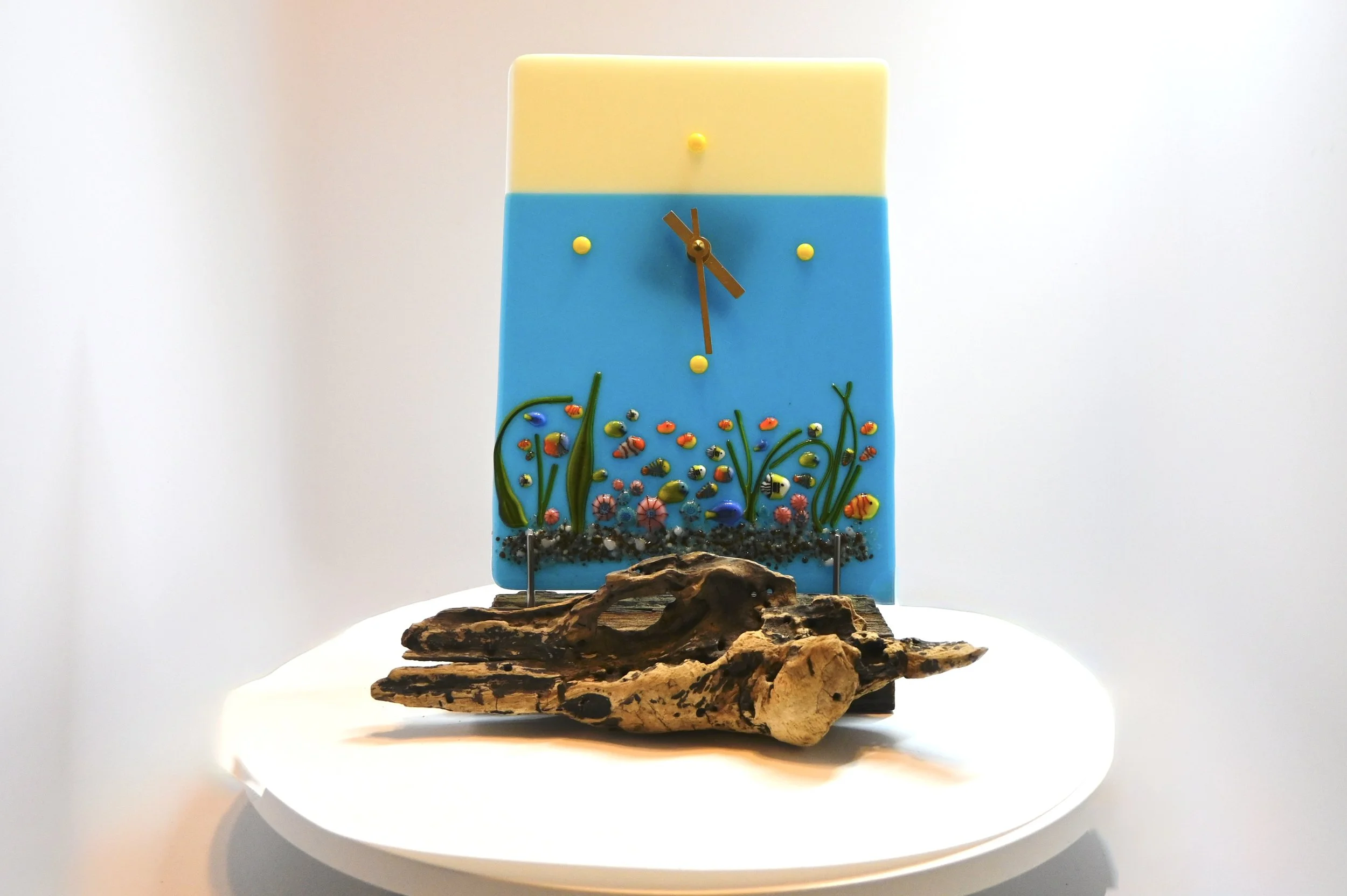 Fused Glass Handcrafted Ocean Bliss Art Display Clock
