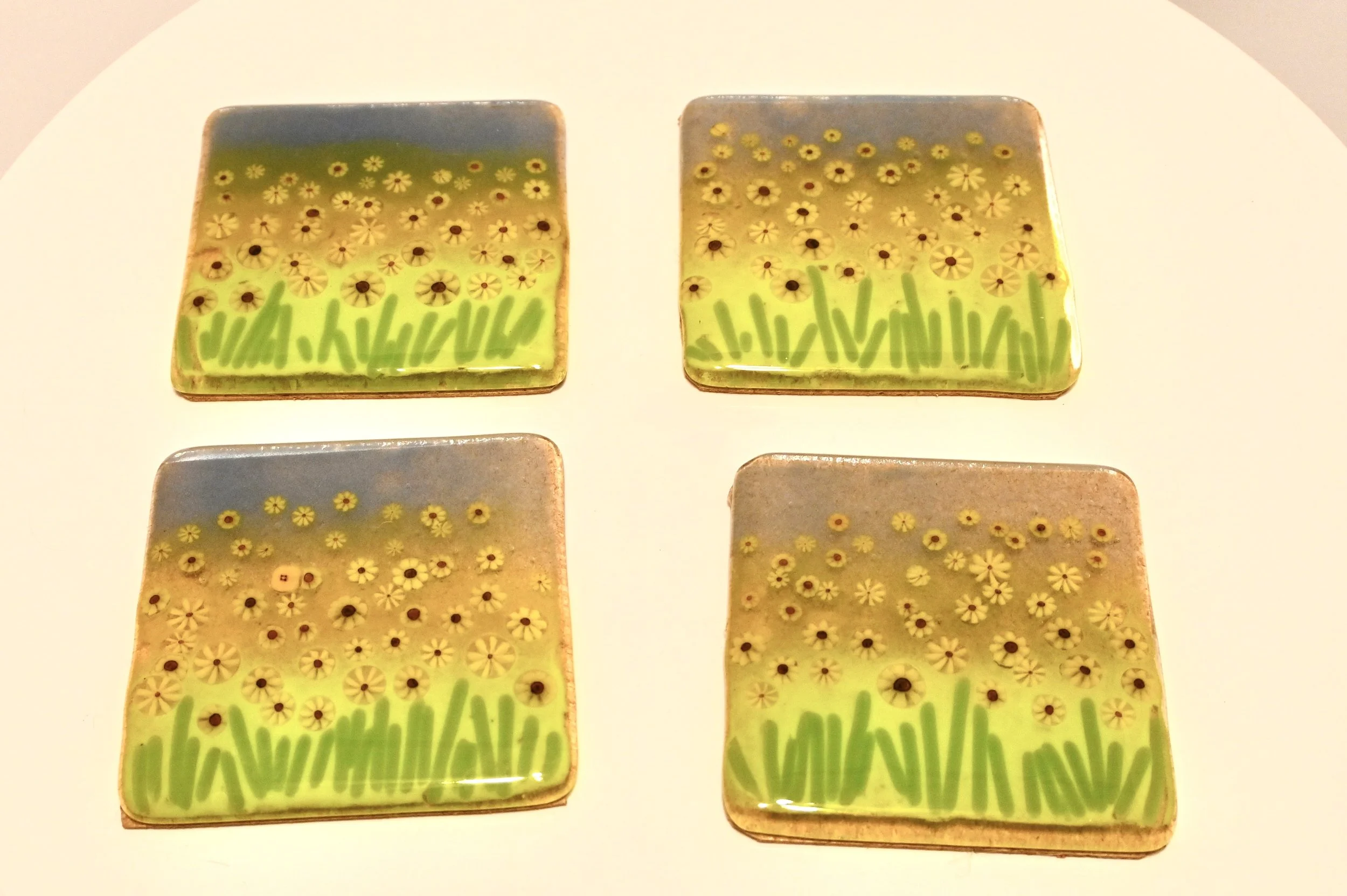 Fused Glass Sunflower Meadow Coaster Set