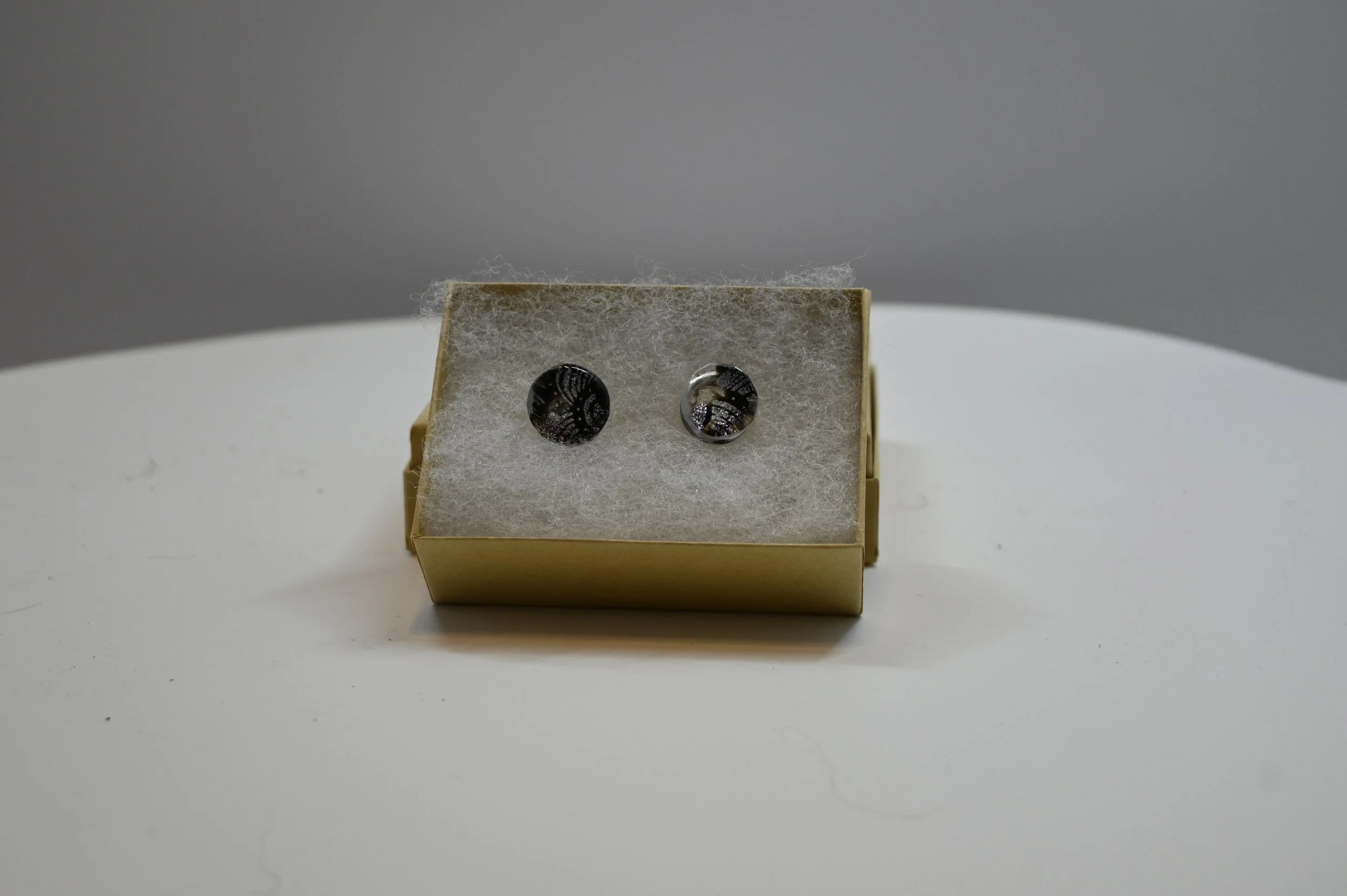 Fused Glass Elegant Black & Silver post earrings