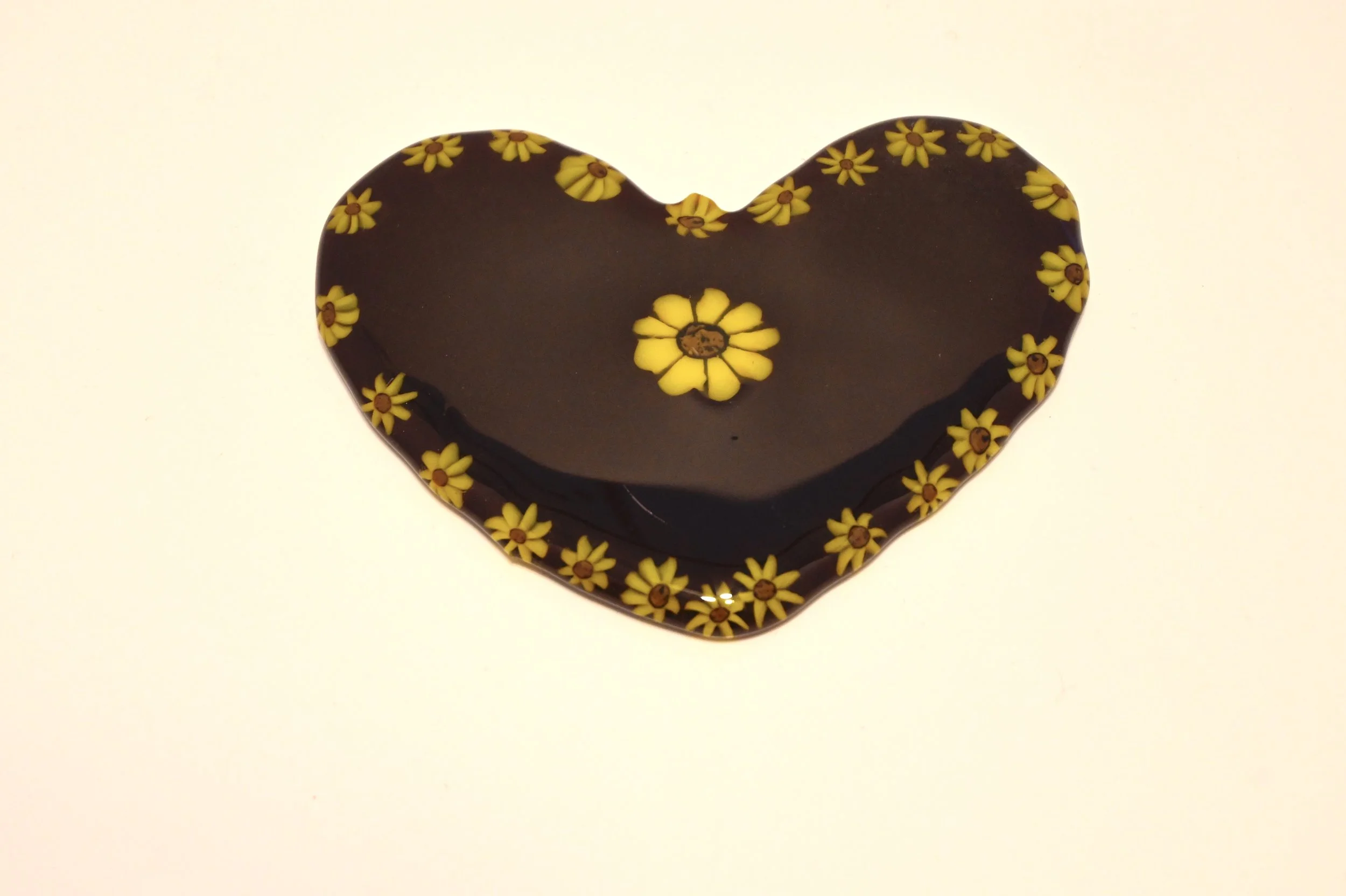 Fused Glass Heart-Shaped Sunflower Paperweight