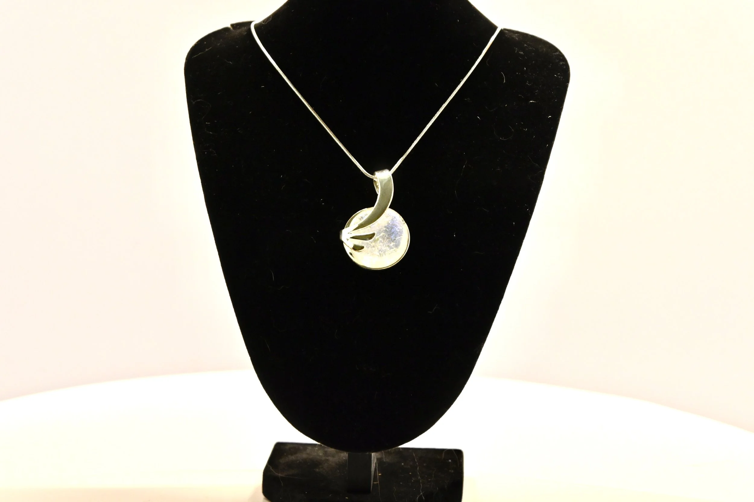 Fused Glass Handcrafted Silver Swirl Pendant Necklace
