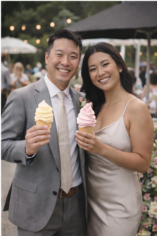 Guests enjoying Real Fruit Ice Cream Trailer at wedding in Auckland.png