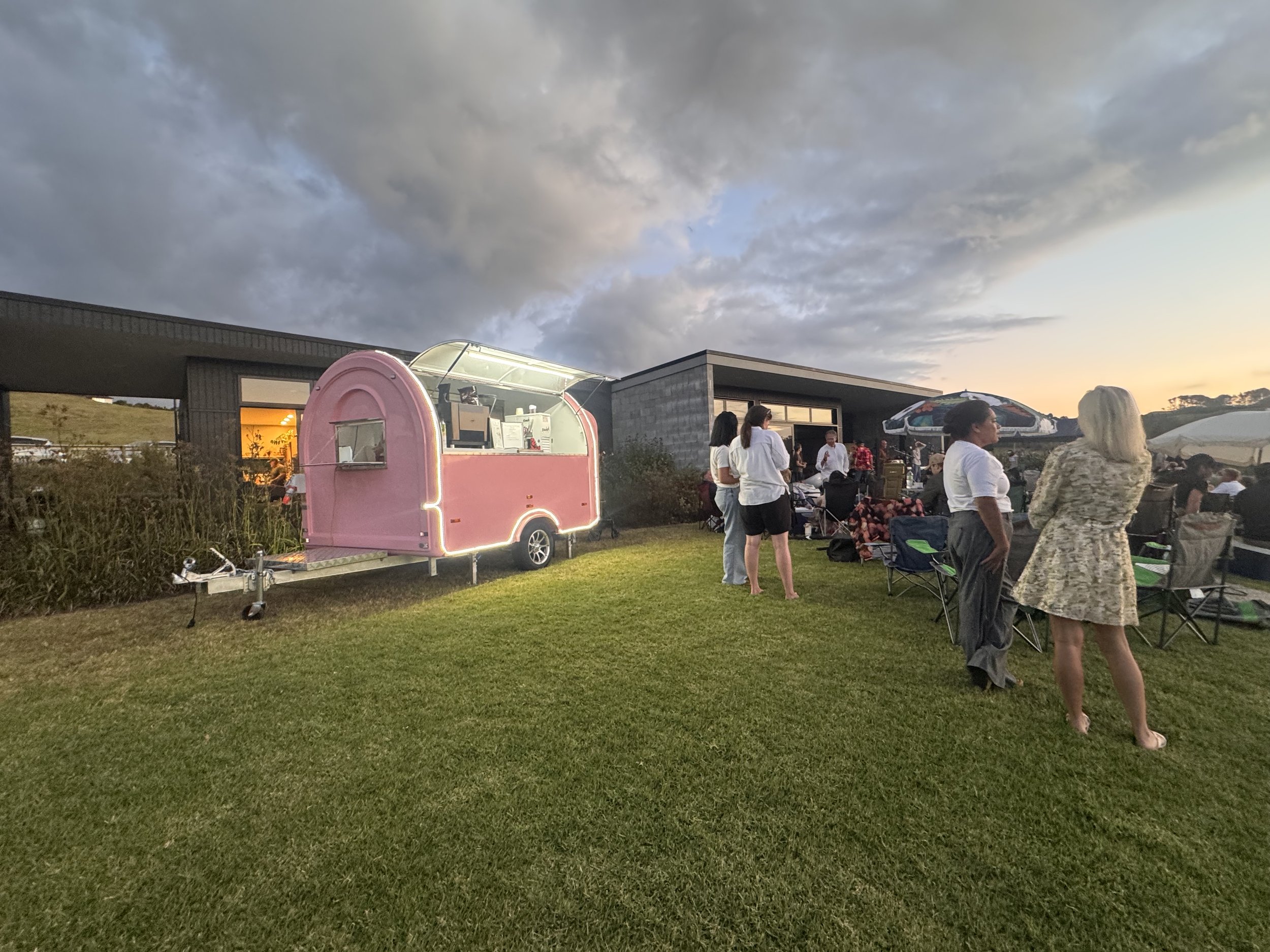 Pink Real Fruit Ice Cream Trailer at a Wedding in Auckland