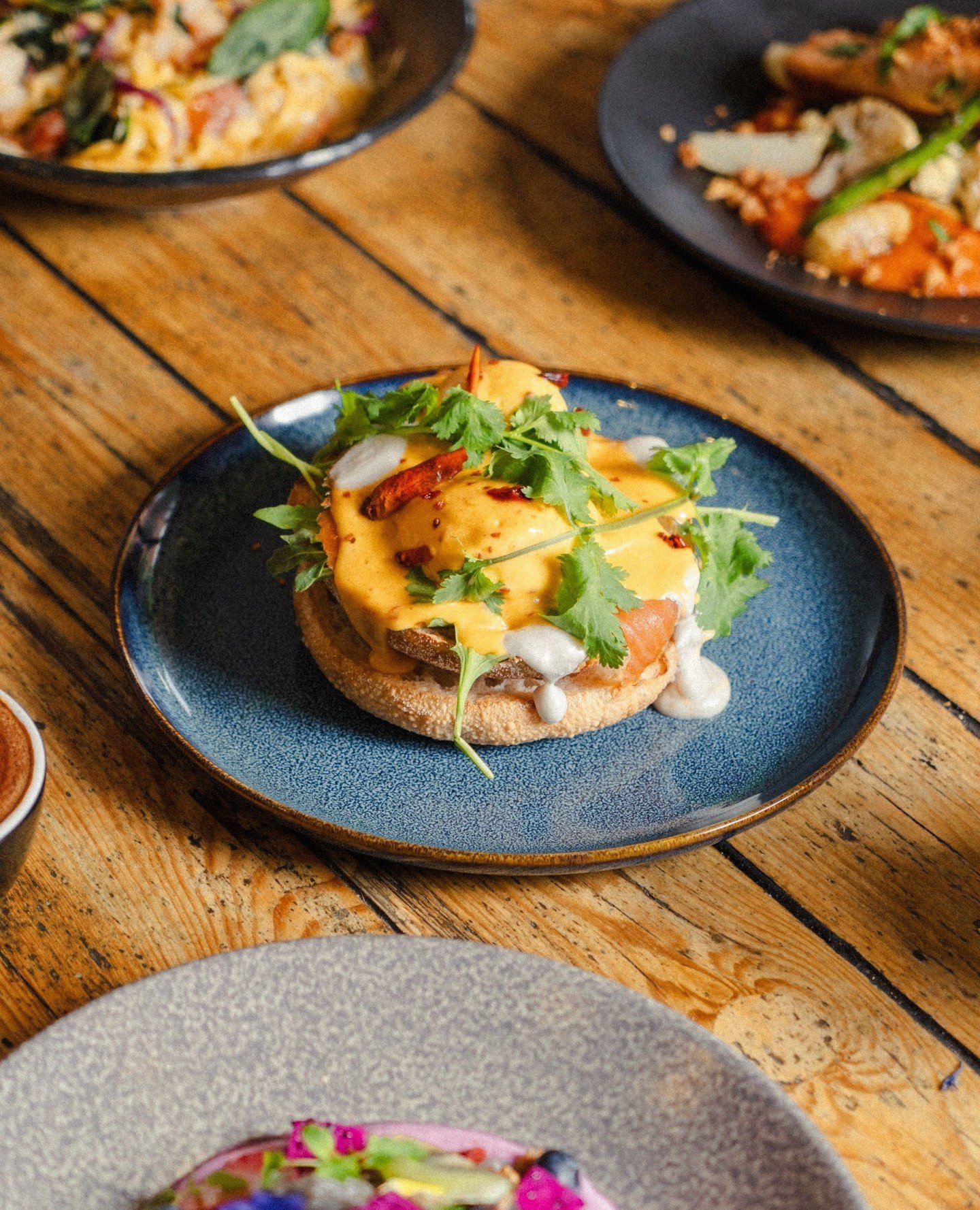 It's the star of the show, Tom Young Benedict! What do you know about it? Smoked salmon, tom yum hollandaise, poached eggs, roquette, chilli, on sourdough.⁠
⁠
If you try anything from us, it has to be this one.