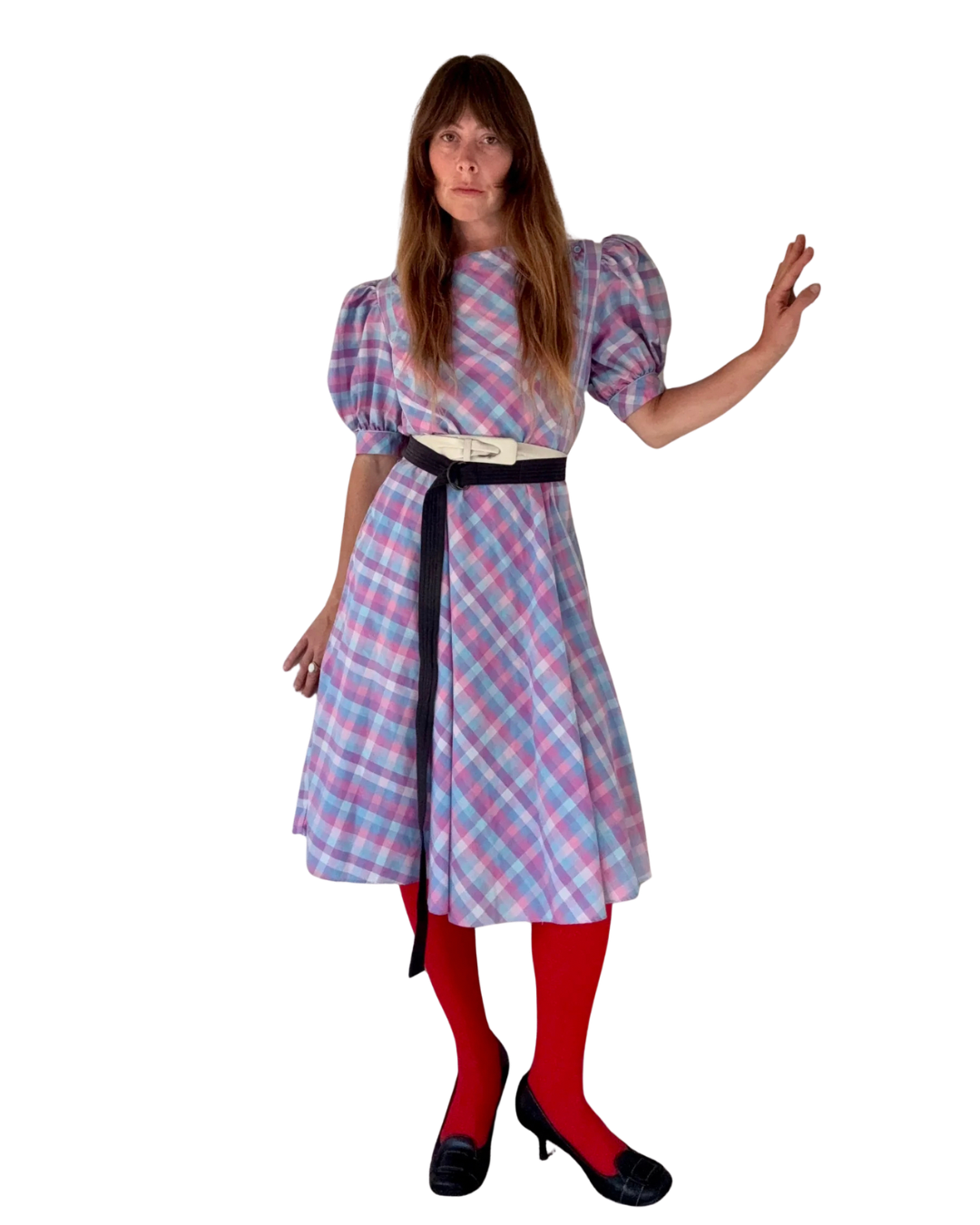 80s Puff Sleeve Plaid Dress