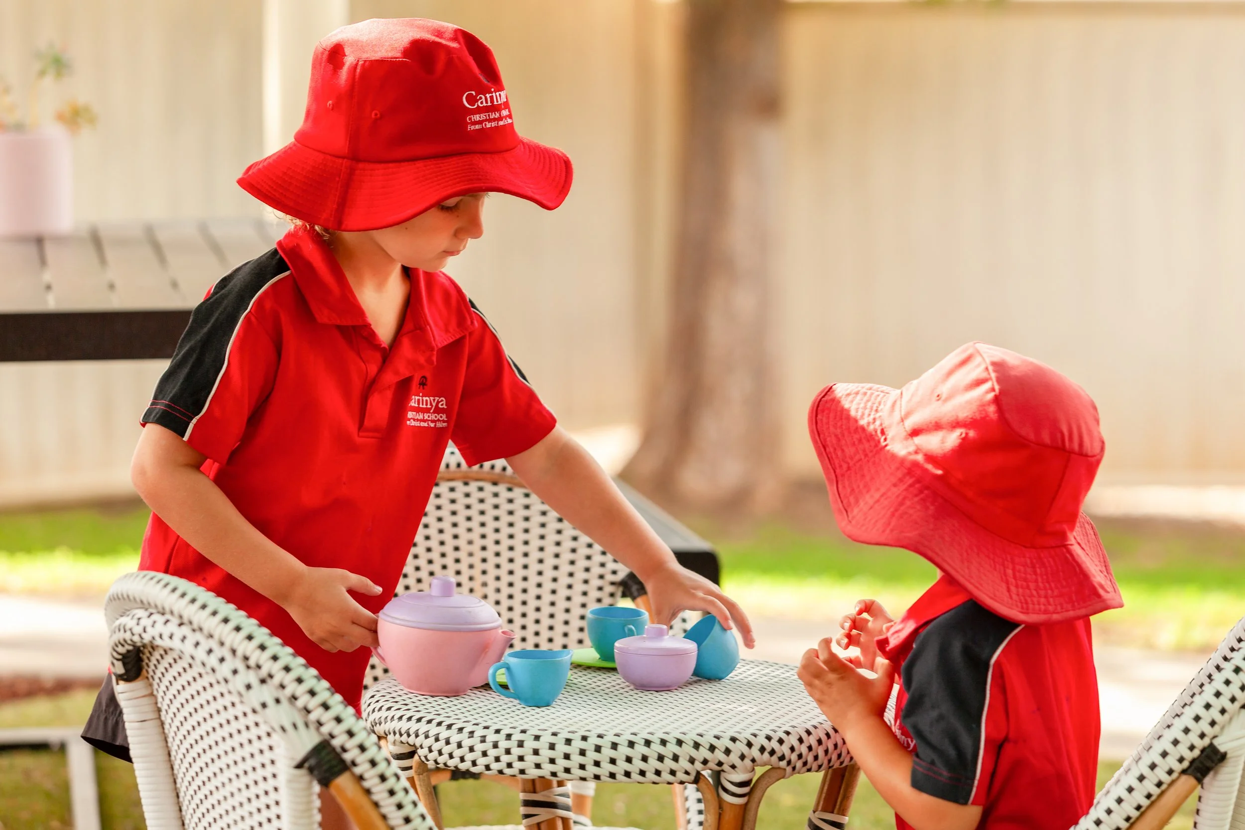 Children in at Lilly Pilly Prep in the outdoor play area at Carinya Christian School, Tamworth