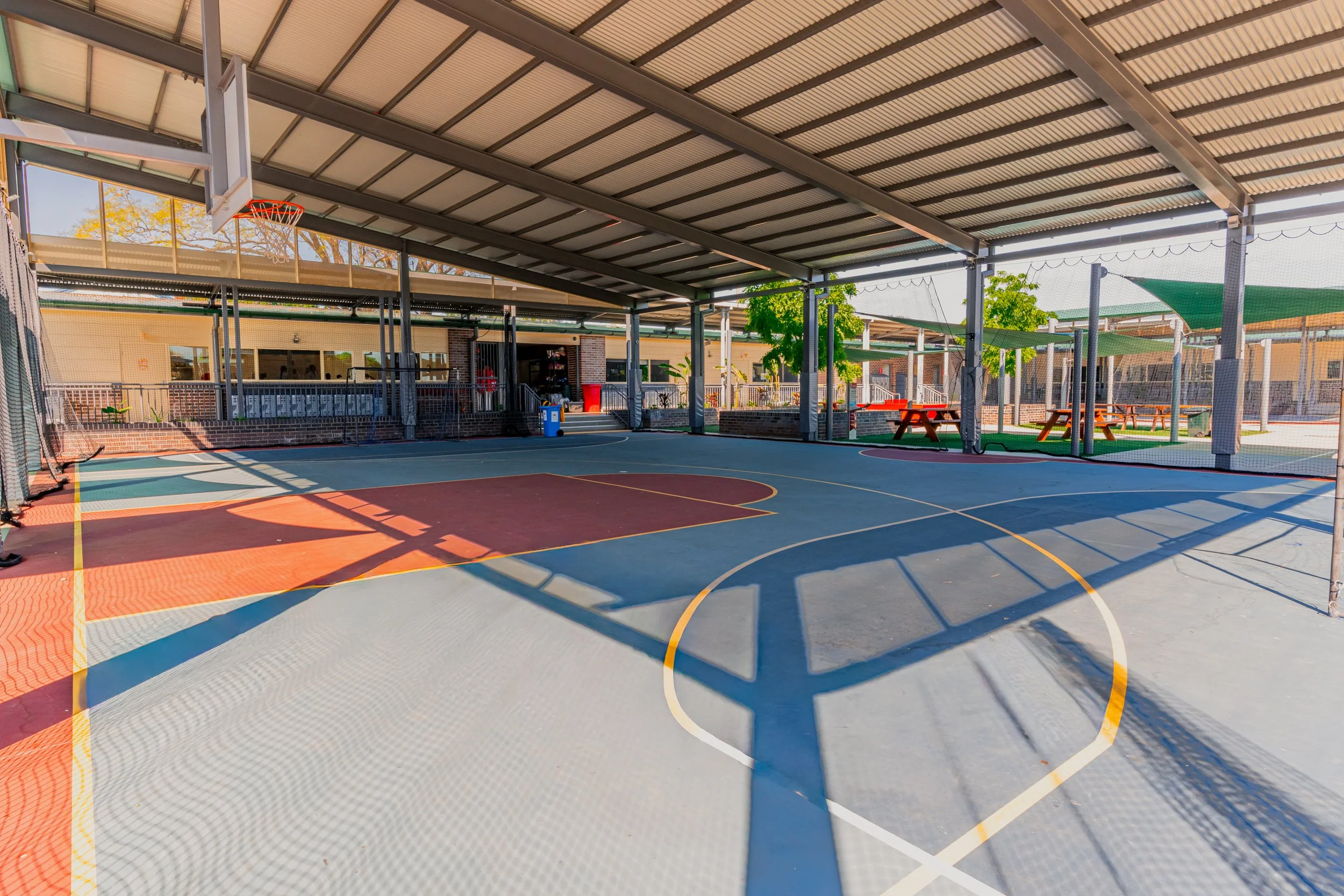Undercover sporting courts at Carinya Christian School, Gunnedah.