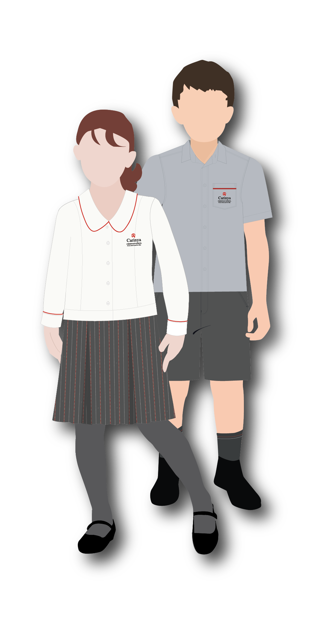 Two students wearing school uniforms with the logo 'Cariyya' on the shirts, standing side by side.