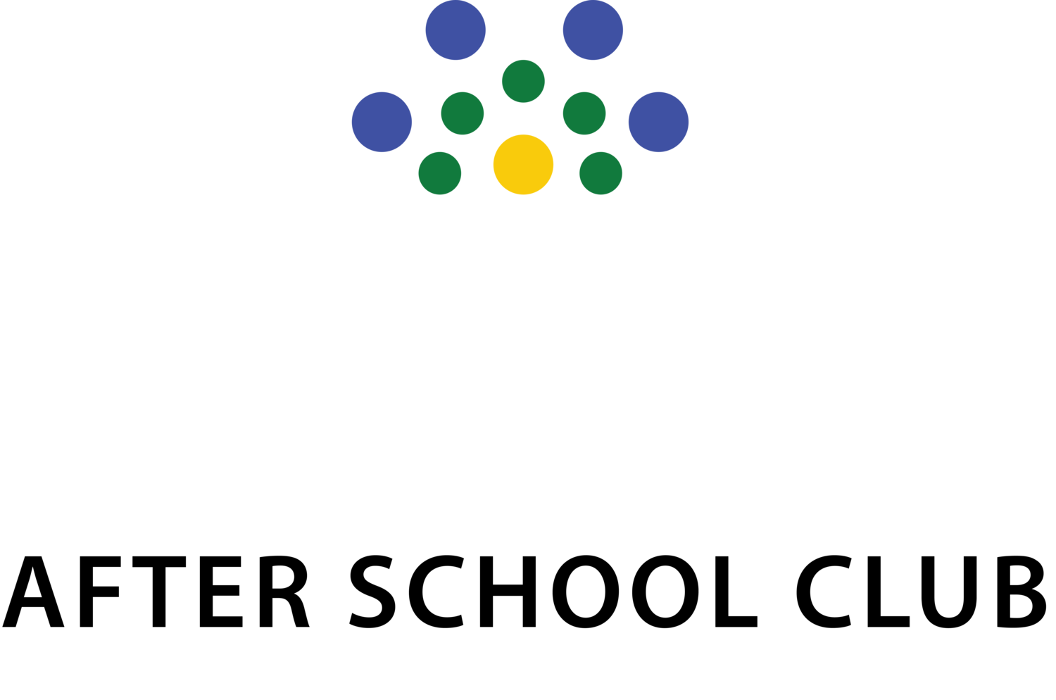 Logo for Carinya Gunnedah Afterschool Club, featuring green, white, blue, and yellow hexagons and a red crescent in the centre.
