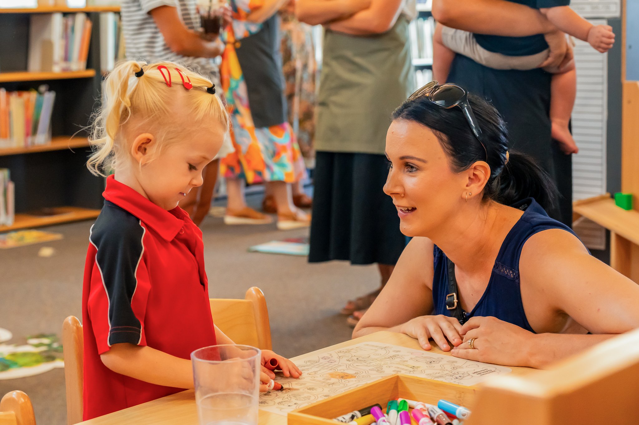 A Prep Student playing with a parent during Carinya Christian Schools' Under 5s Storytime in the School Library at Carinya Tamworth.