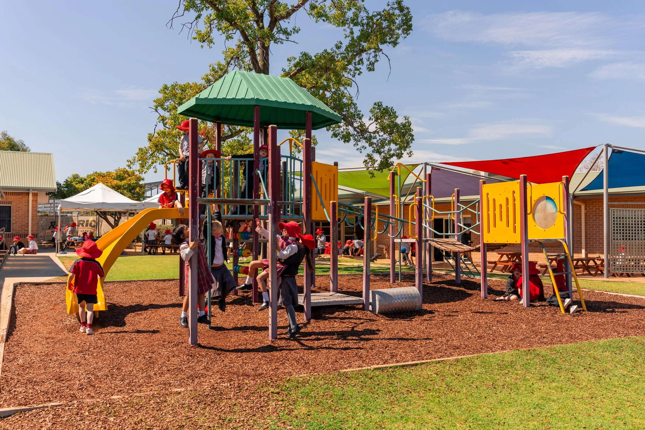 Junior School outdoor play equipment and climbing gym at Carinya Christian School, Tamworth.