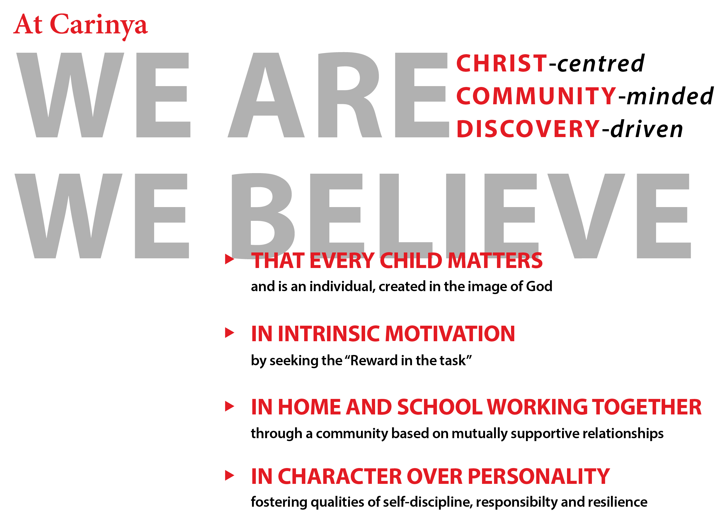 What we believe at Carinya Christian School, Tamworth and Gunnedah, NSW.