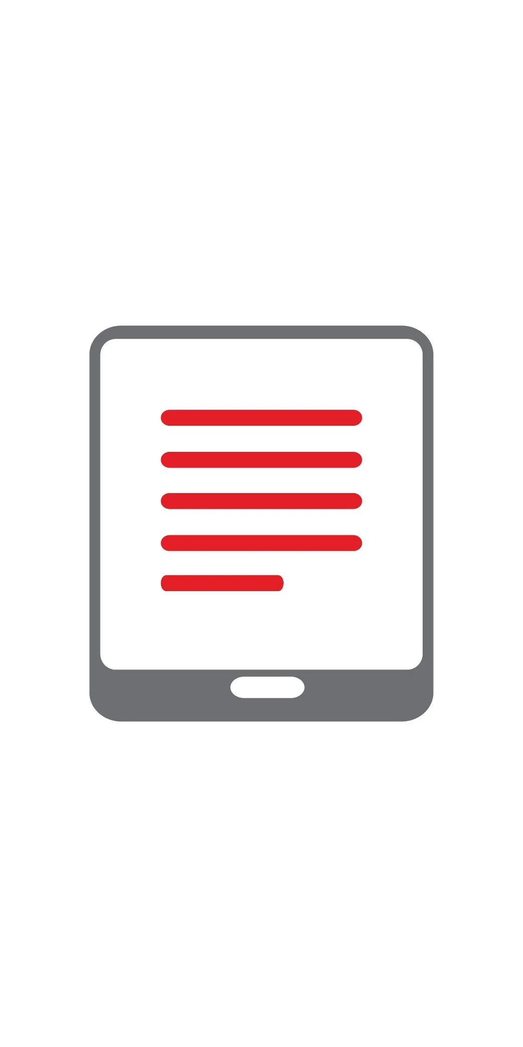 Icon of a smartphone with red lines representing text on the screen.