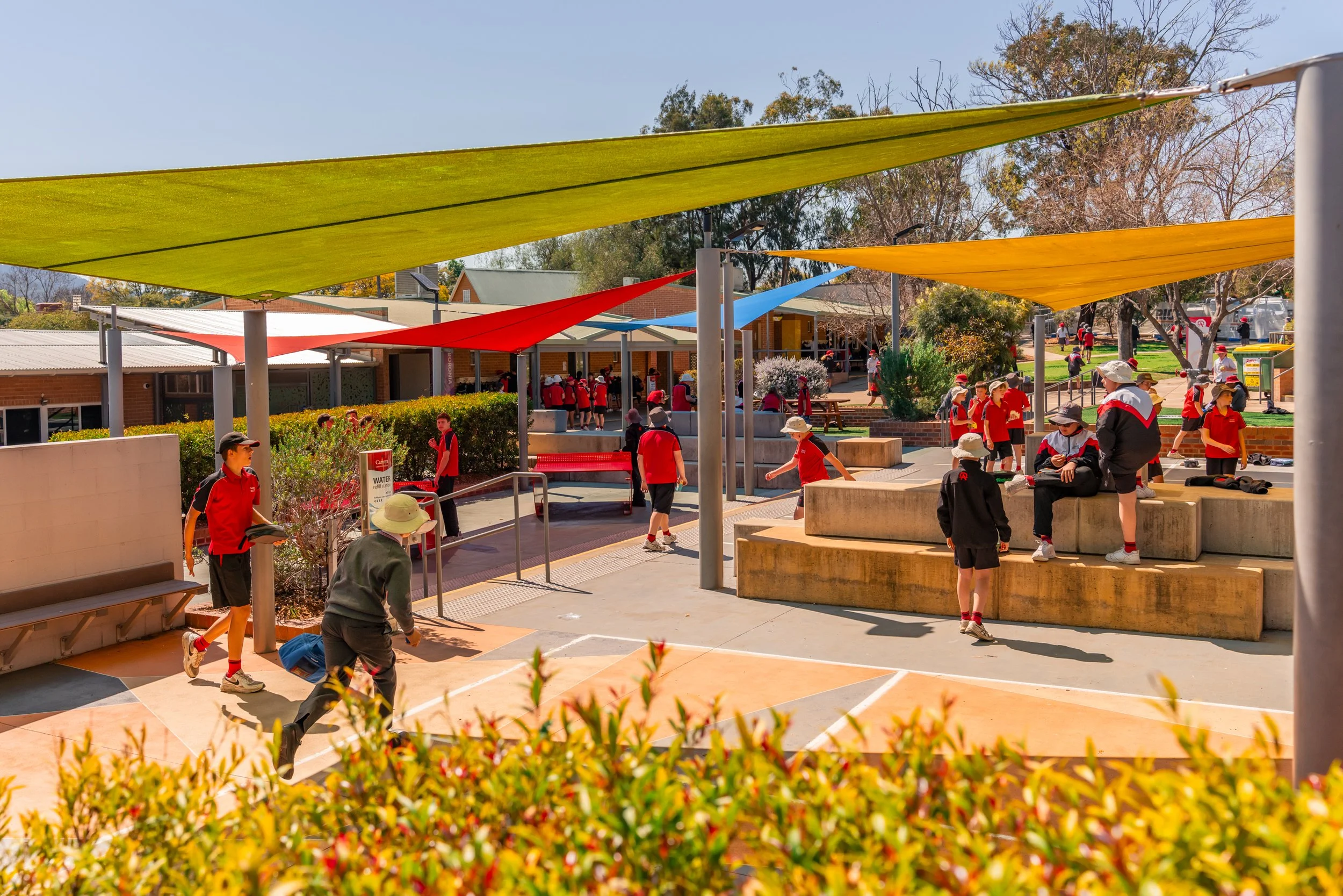 Our Senior and Middle School playground area, with undercover areas for handball and outdoor games at Carinya Christian School, Tamworth