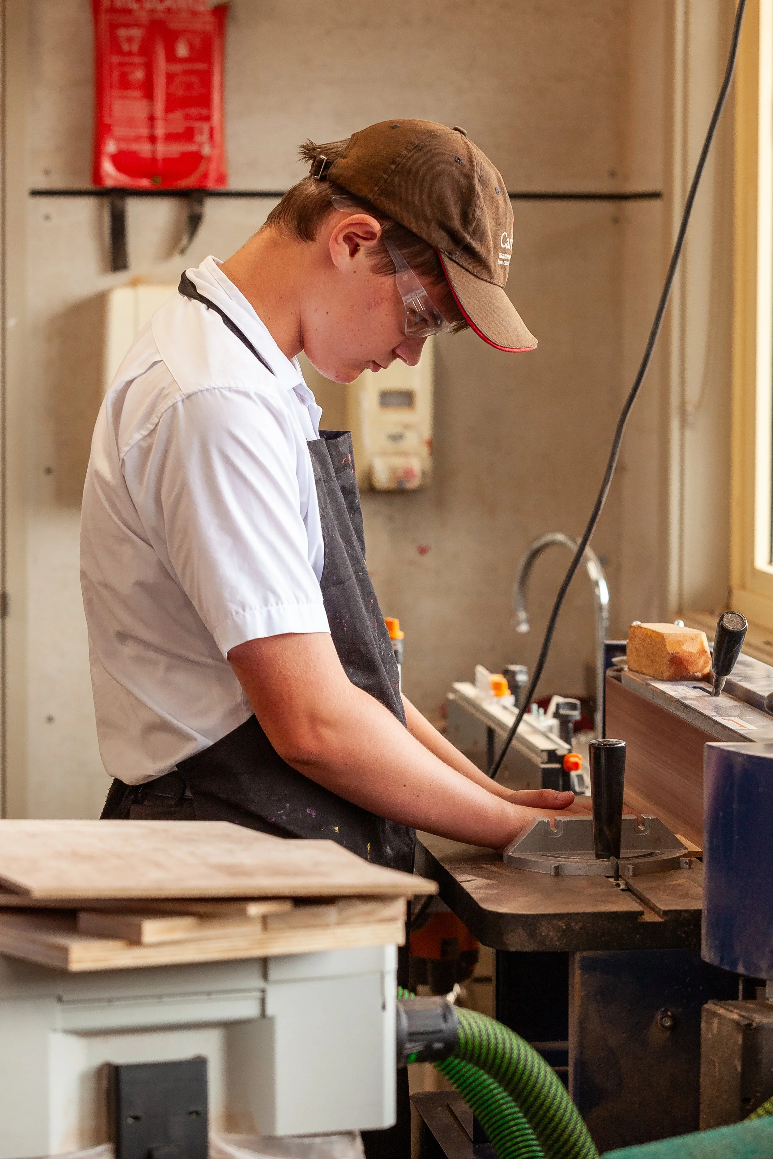 Student working on a woodworking project in a design and technology classroom at Carinya Christian School, Gunnedah.