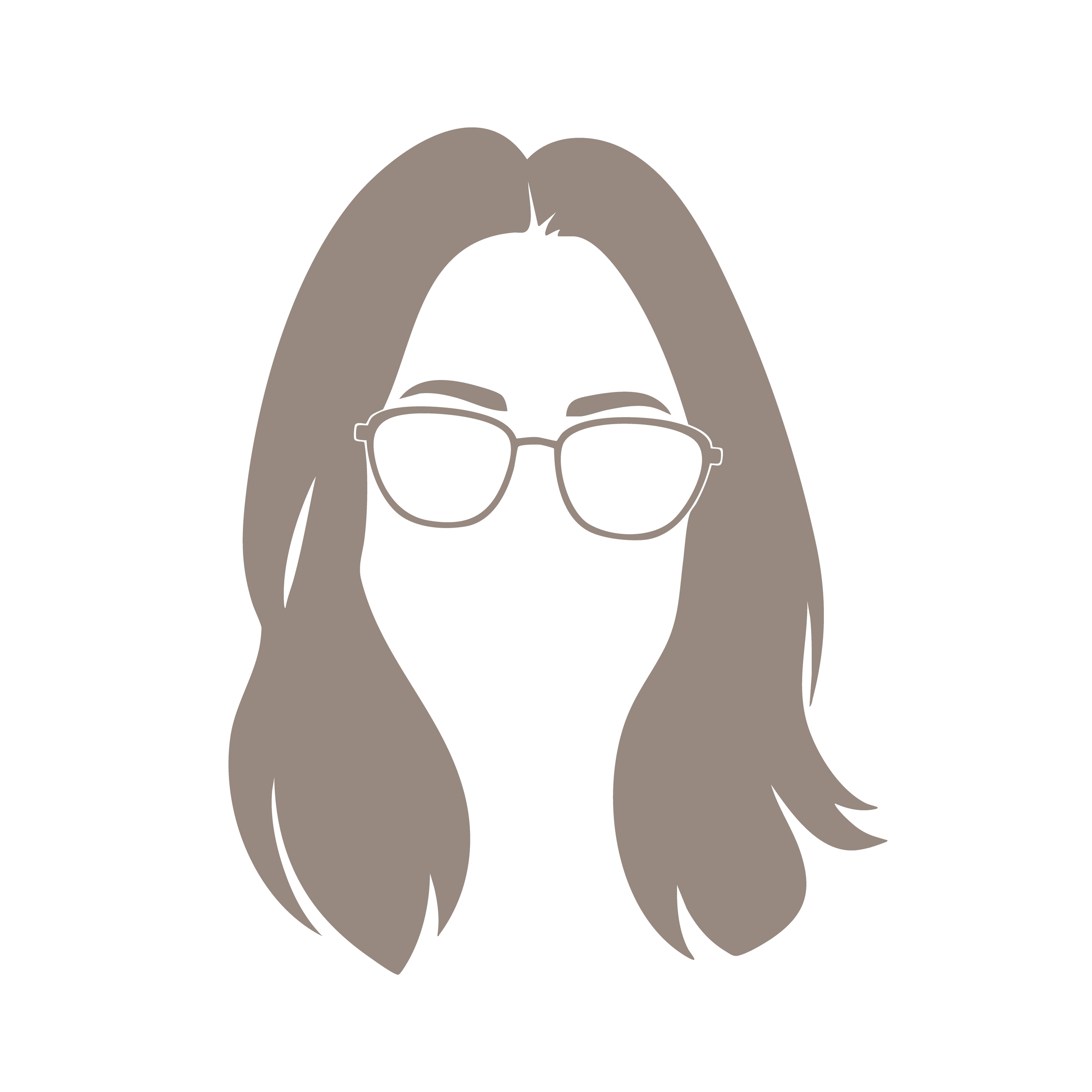 Illustration stylisée d'une femme avec de longs cheveux, portant des lunettes.