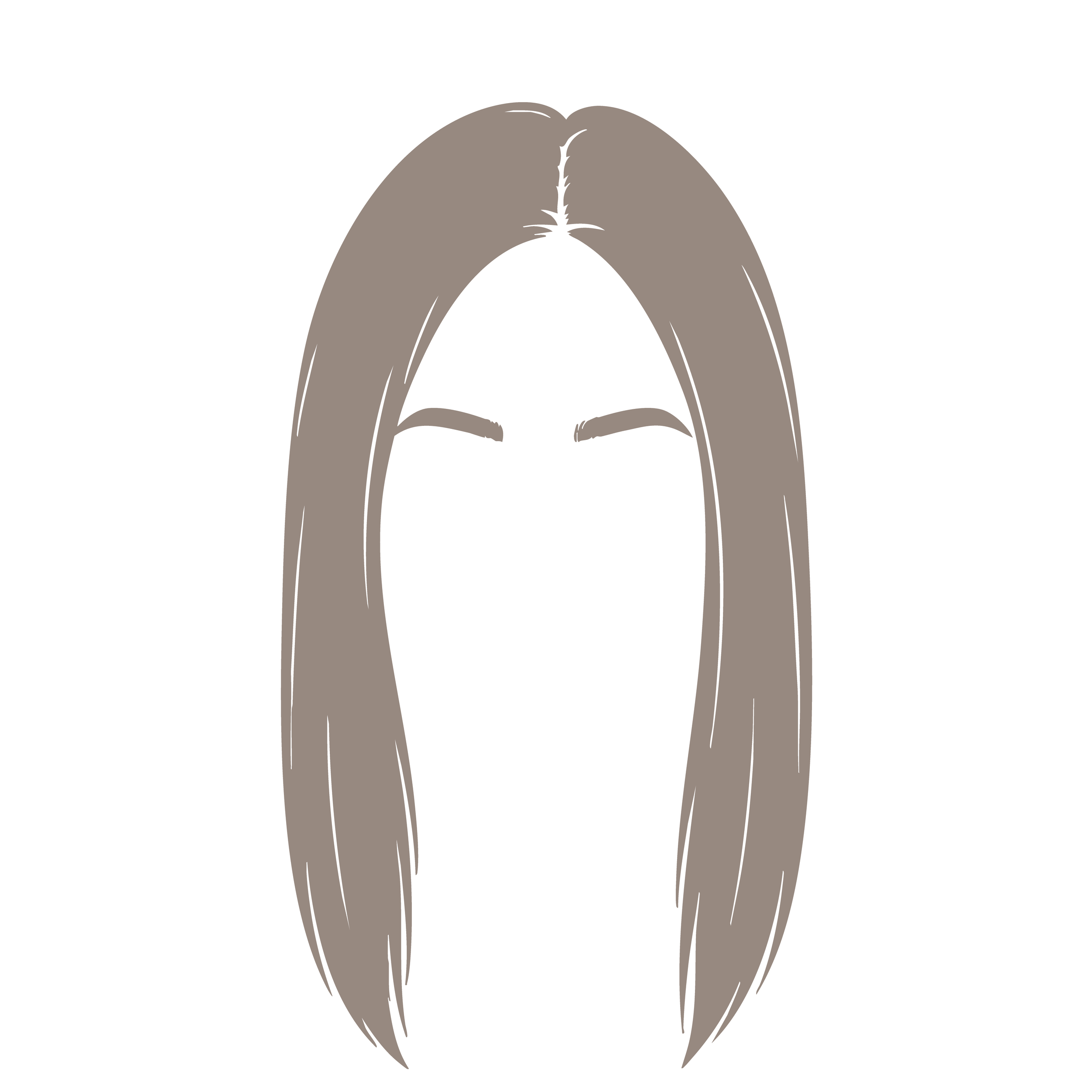 Illustration minimaliste d'une tête humaine vue de face, avec des cheveux longs et bruns, sans détails faciaux.