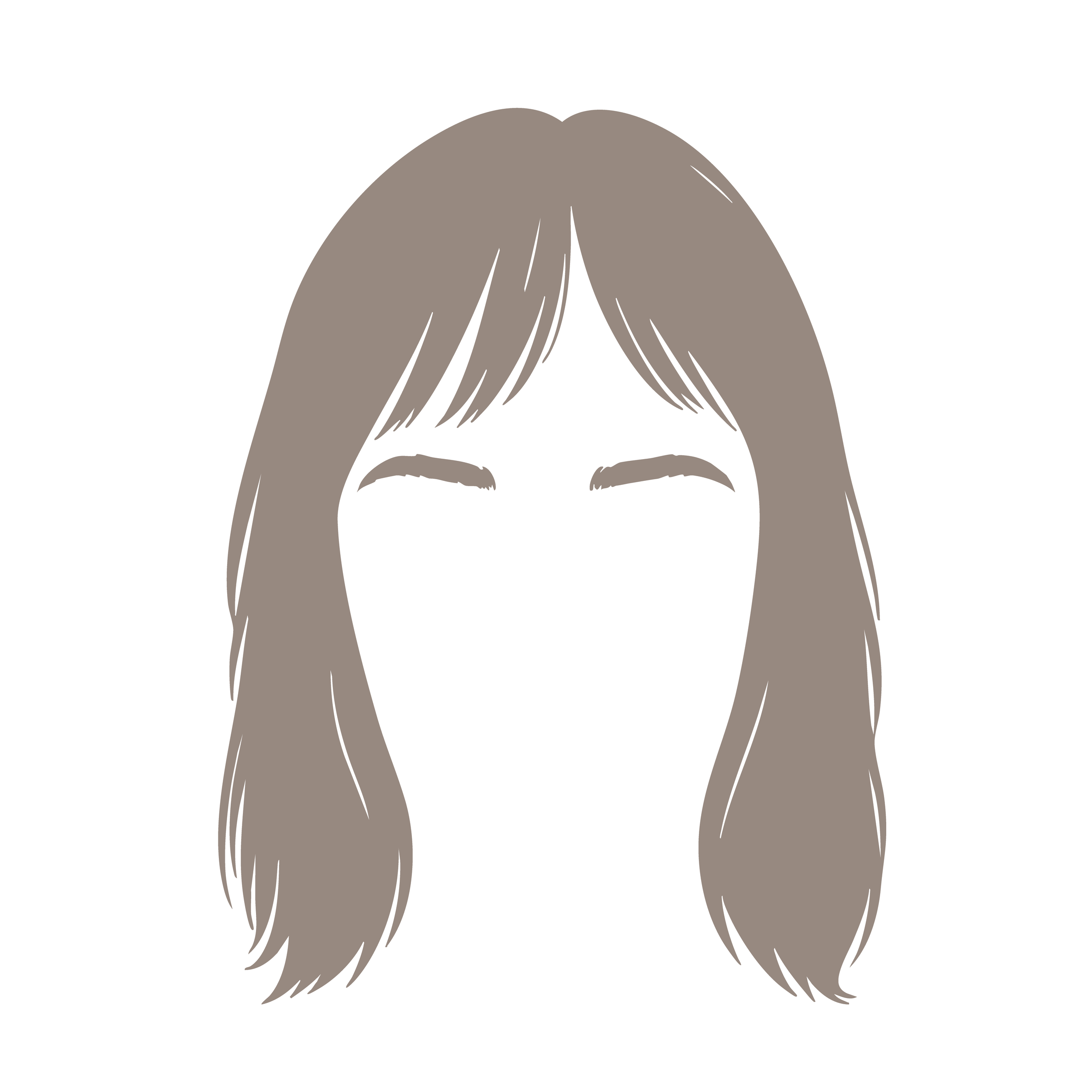 Illustration d'une tête humaine vue du haut avec des cheveux longs et bruns.