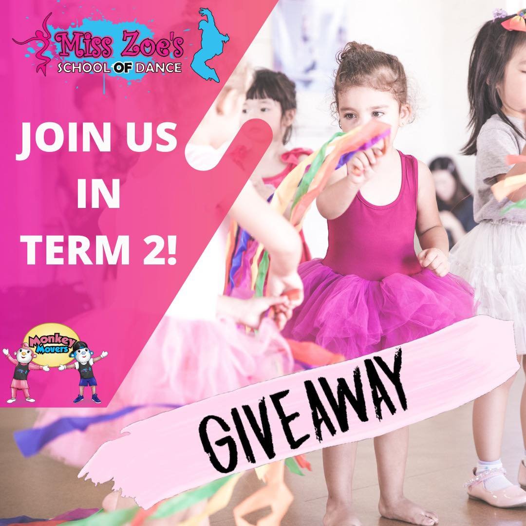 ⭐️TERM 2 MEGA MERCHANDISE COMPETITION CLOSES MONDAY⭐️

One lucky person PER STUDIO will WIN a Merchandise Pack valued at up to $200!!!

You will receive:
1 x Miss Zoe&rsquo;s Sweatshirt
1 x Snuggle
1 x Monkey Mover Tutu OR 1 x MZSOD singlet; tee, ove