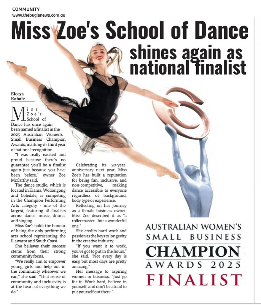 A huge thank you to @thebuglekiama for this story &amp; their continued support of Miss Zoe&rsquo;s School of Dance. We are proud to be representing Kiama, Wollongong, &amp; Coledale in the @thechampionawards 🏆
