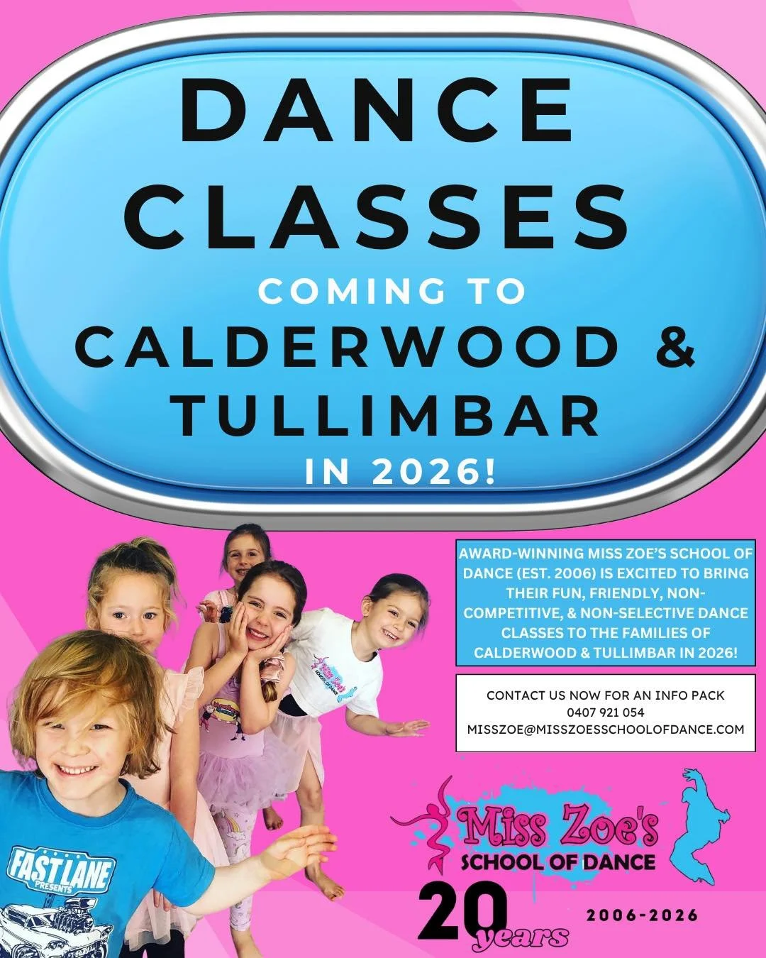 🌟 BIG NEWS, CALDERWOOD &amp; TULLIMBAR! 🌟

We&rsquo;re beyond excited to announce that Miss Zoe&rsquo;s School of Dance is officially opening right here in February 2026 &mdash; and we can&rsquo;t wait to bring our award-winning, inclusive, non-com