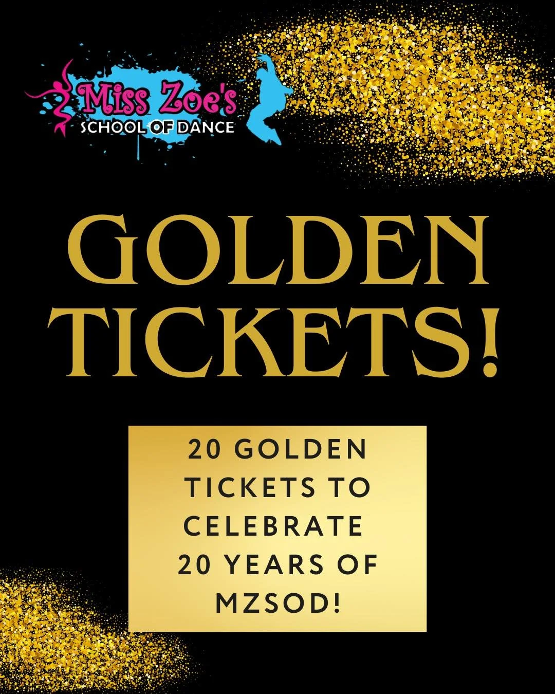 ⭐️EXCITING NEWS⭐️
To celebrate 20 years of Miss Zoe&rsquo;s School of Dance we are giving away 20 GOLDEN TICKETS!!! These will be hidden in our merchandise, at our fundraisers, under seats at our events &amp; more - we are so excited! In all we are g