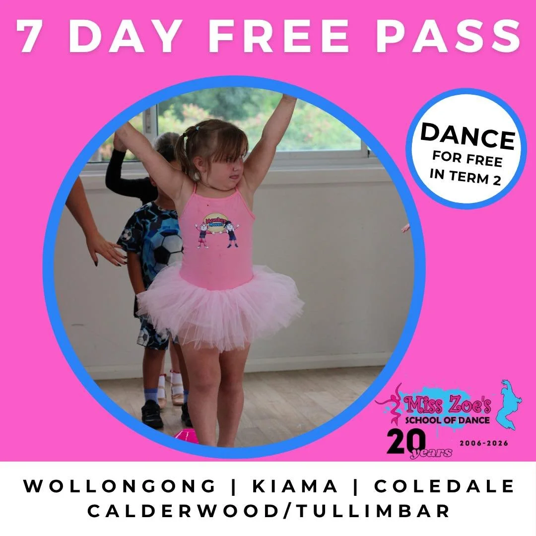⭐️7-Day FREE Dance Pass for Kids*⭐️

Not sure if dance is right for your child? That&rsquo;s okay! Give them a full 7-day free pass to try our classes&mdash;no pressure, no competitions, just fun, movement, and new friendships.

Ages 1&ndash;5 welcom