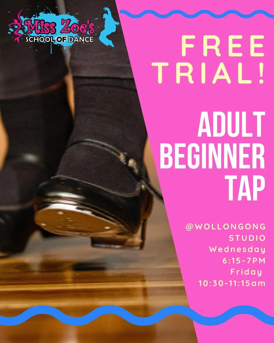 Our Beginner Adult Tap classes at Wollongong Studio are perfect for those wanting to learn to dance &amp; socialise in a fun &amp; comfortable environment! 

⭐️Free trial
⭐️No tap shoes necessary to start with
⭐️All ages &amp; abilities welcome

WEDN
